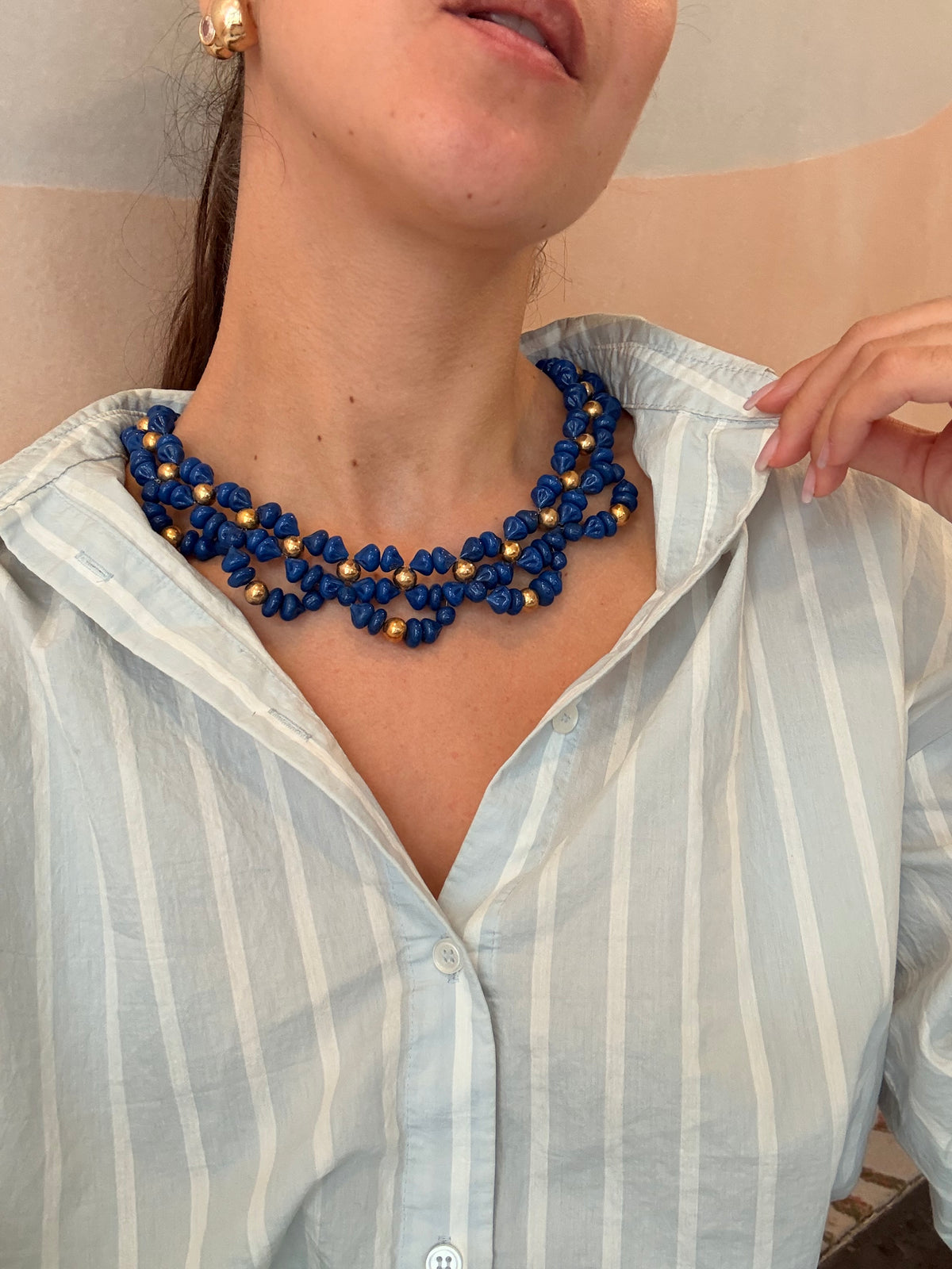 Collier vintage - Pâte de verre bleu cobalt