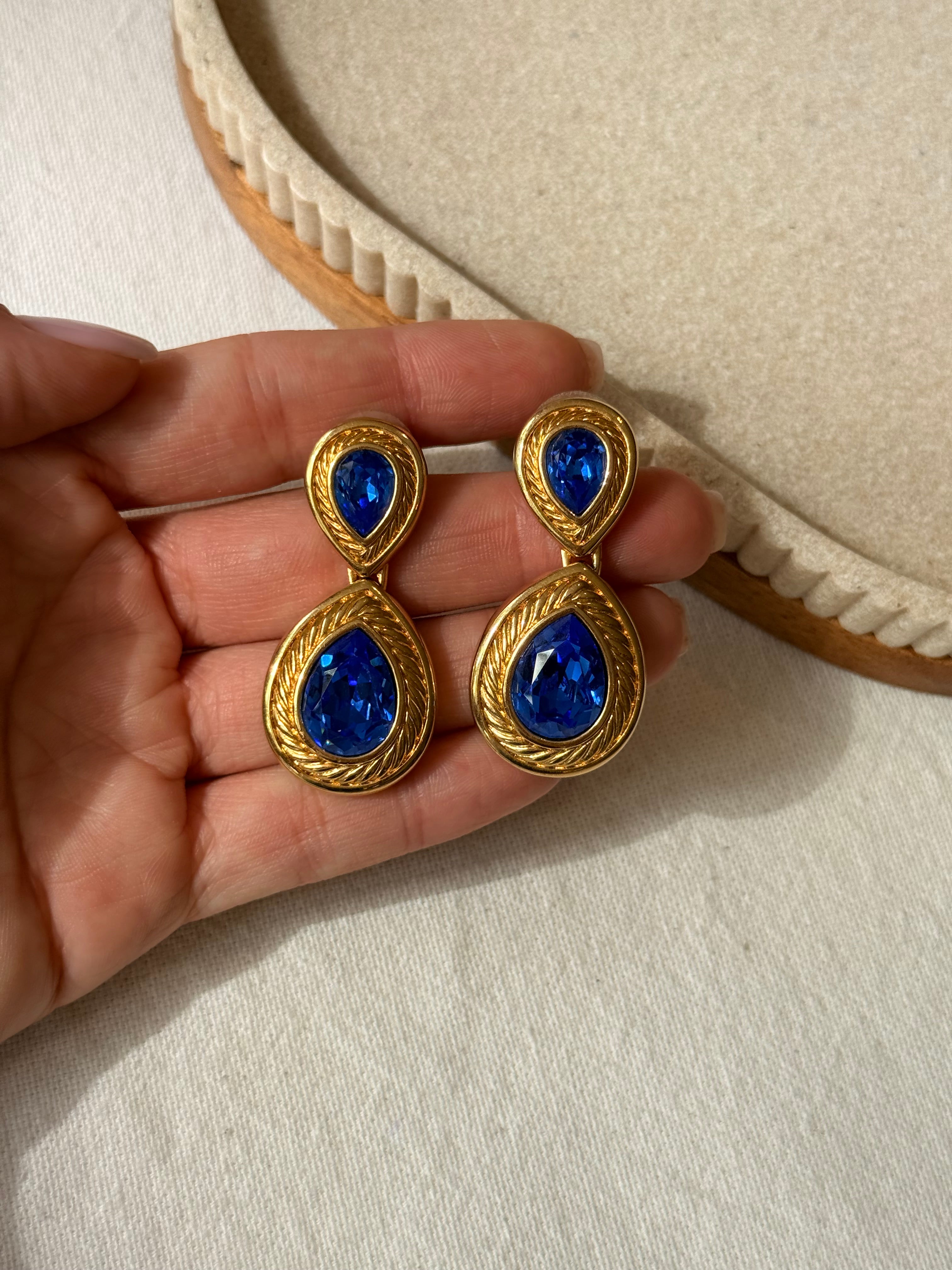 Boucles d’oreilles Swarovski vintage - Cristaux bleus (oreilles percées)