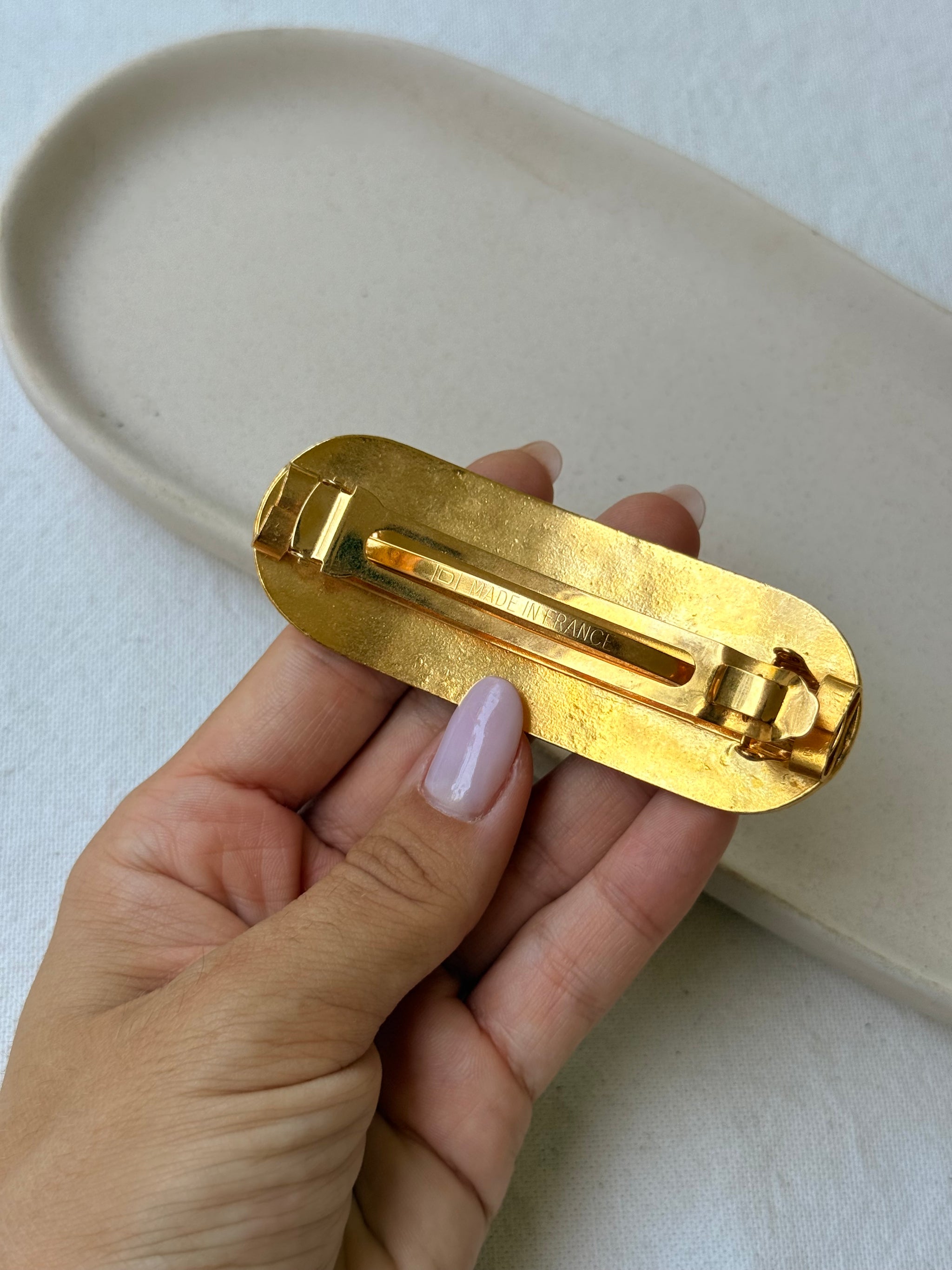 Barrette cheveux Sonia Rykiel vintage - Cruise email ivoire et doré