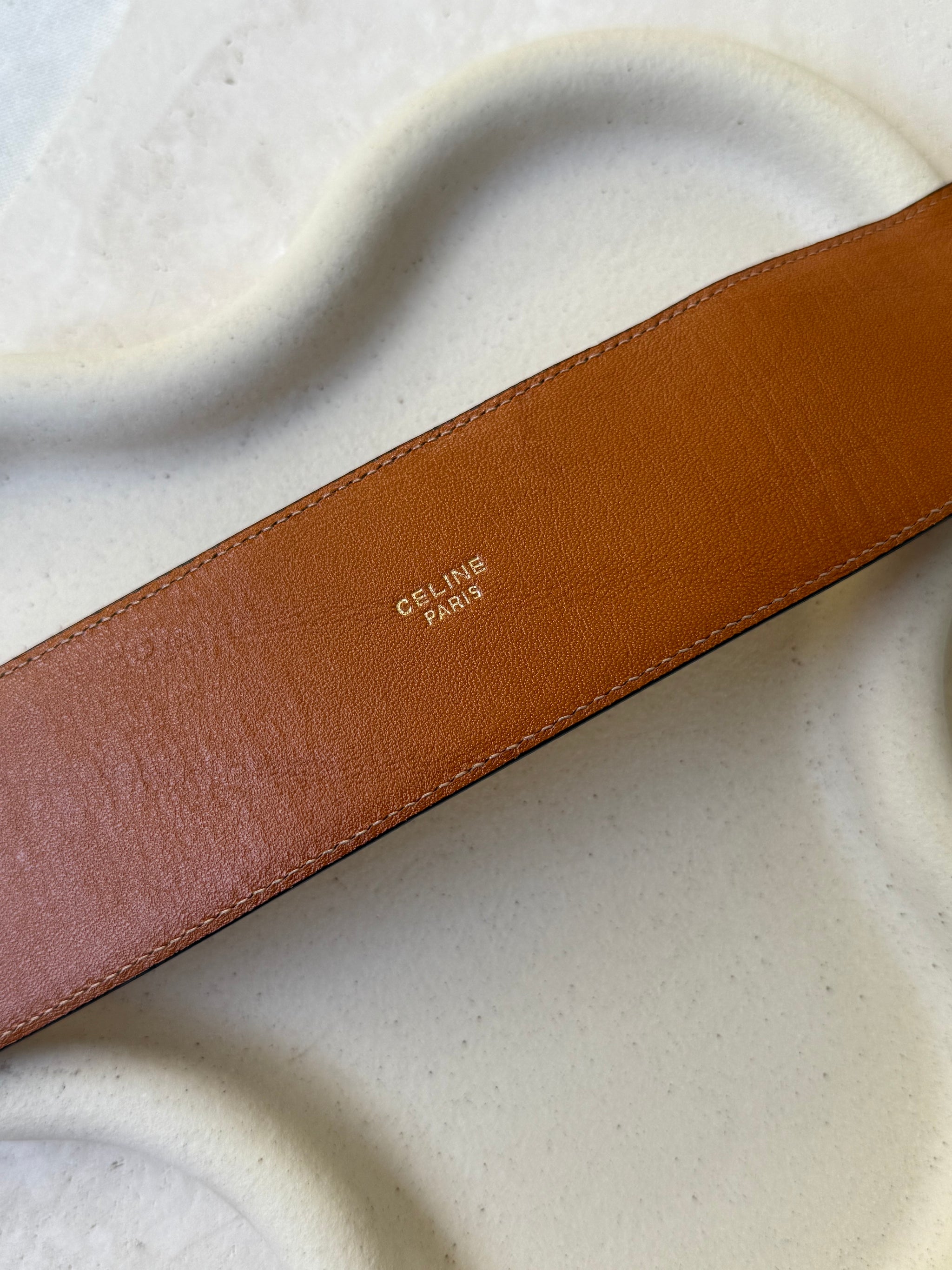 Ceinture Céline vintage - Cuir camel et chaîne dorée