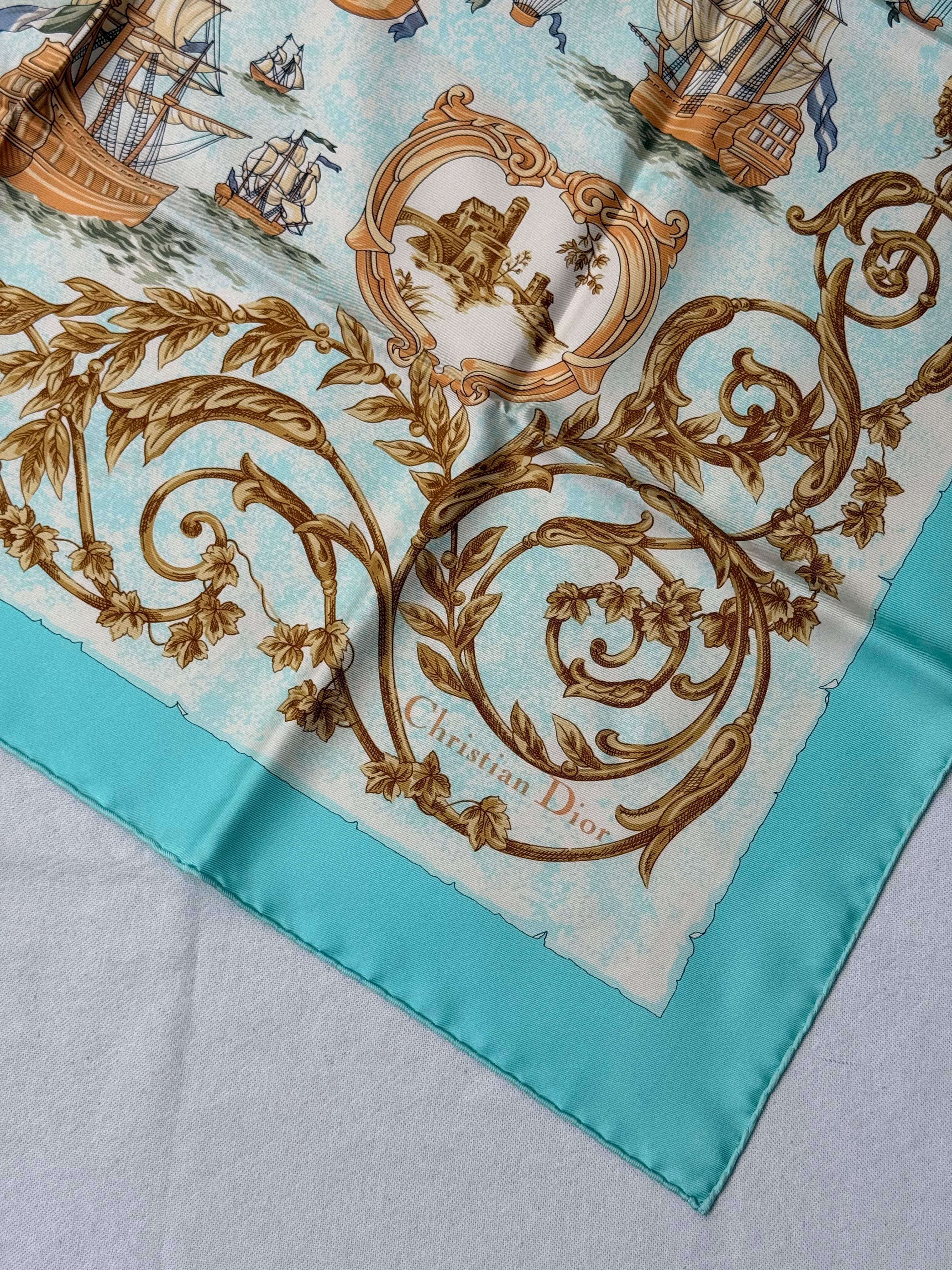 Foulard Christian Dior – Carte ancienne, voiliers et montgolfières