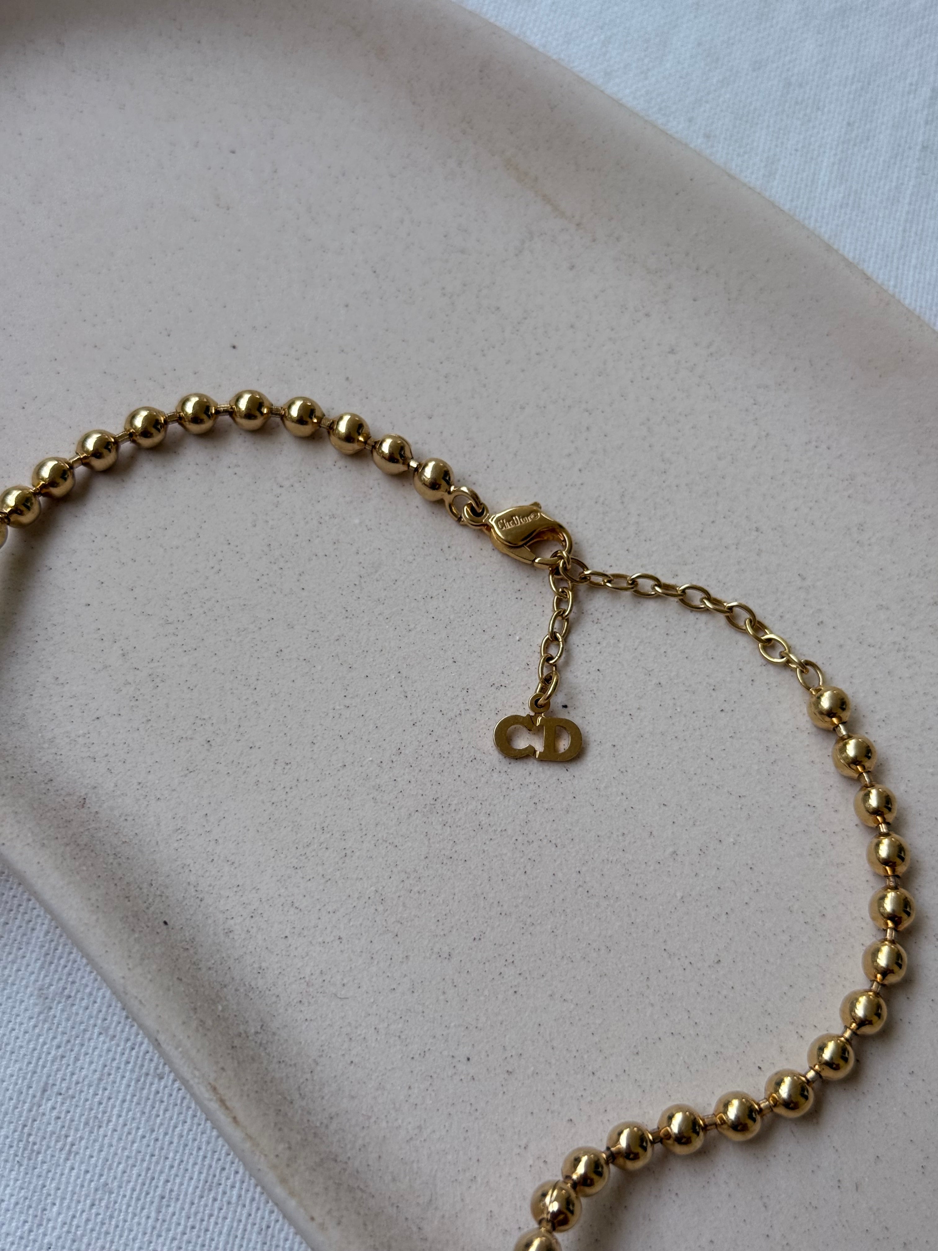 Collier Christian Dior vintage - maille boule cristaux et strass