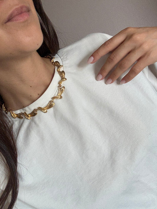 Collier vintage - Maille plumes dorées