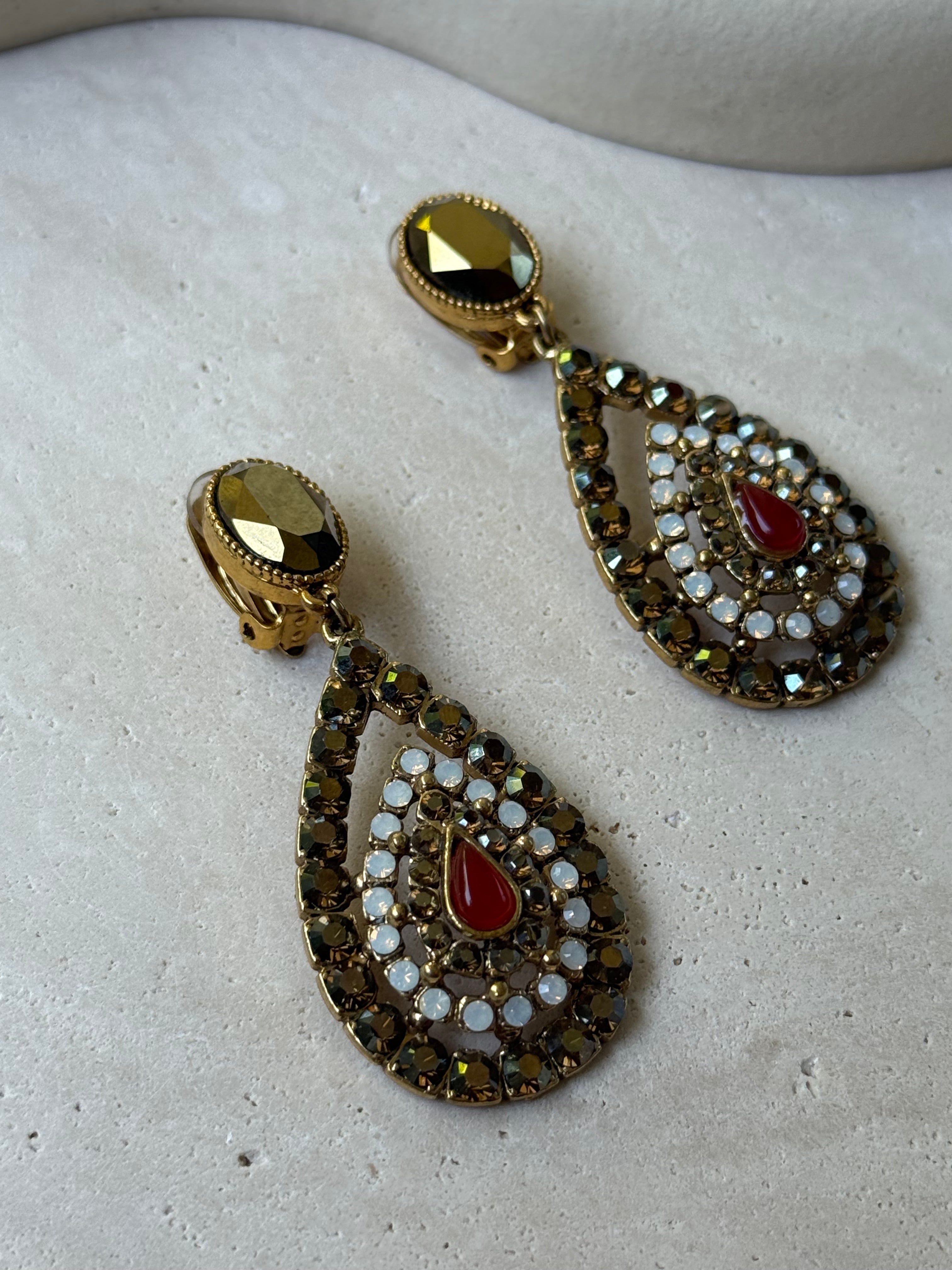 Vintage Poggi Earrings - Rhinestone Dangle