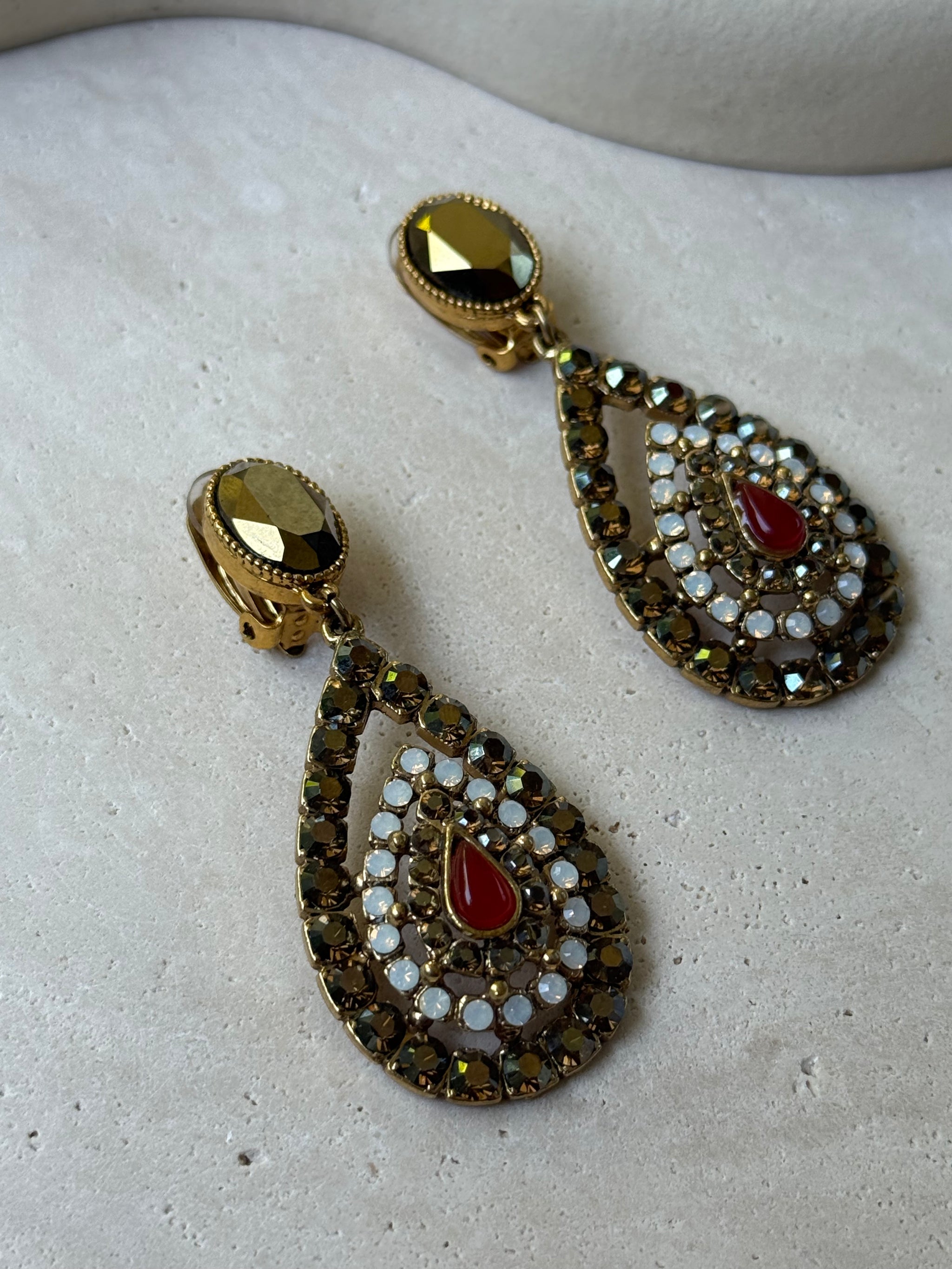 Vintage Poggi Earrings - Rhinestone Dangle