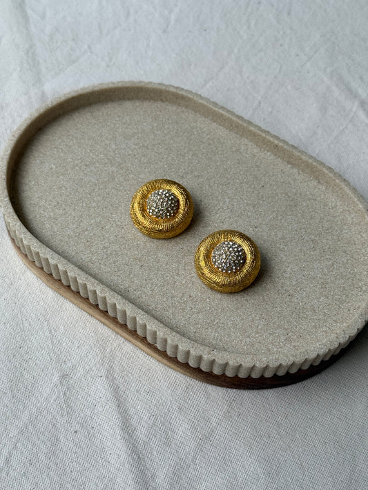 Boucles d’oreilles vintage - Rondes dorées et strass