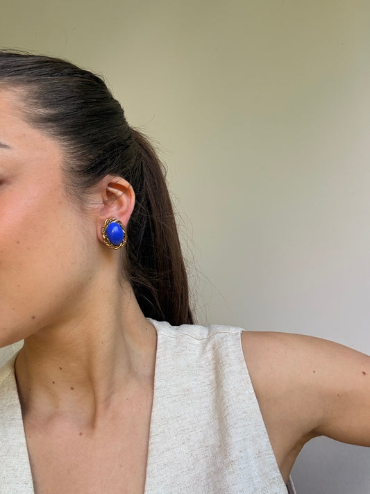 Boucles d’oreilles vintage - Cabochon bleu
