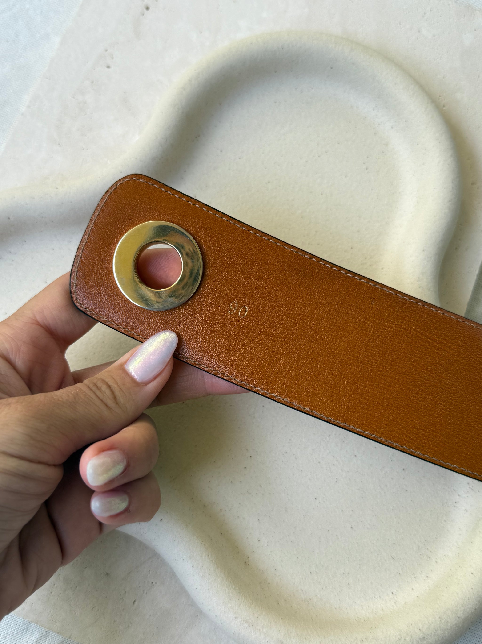 Ceinture Céline vintage - Cuir camel et chaîne dorée