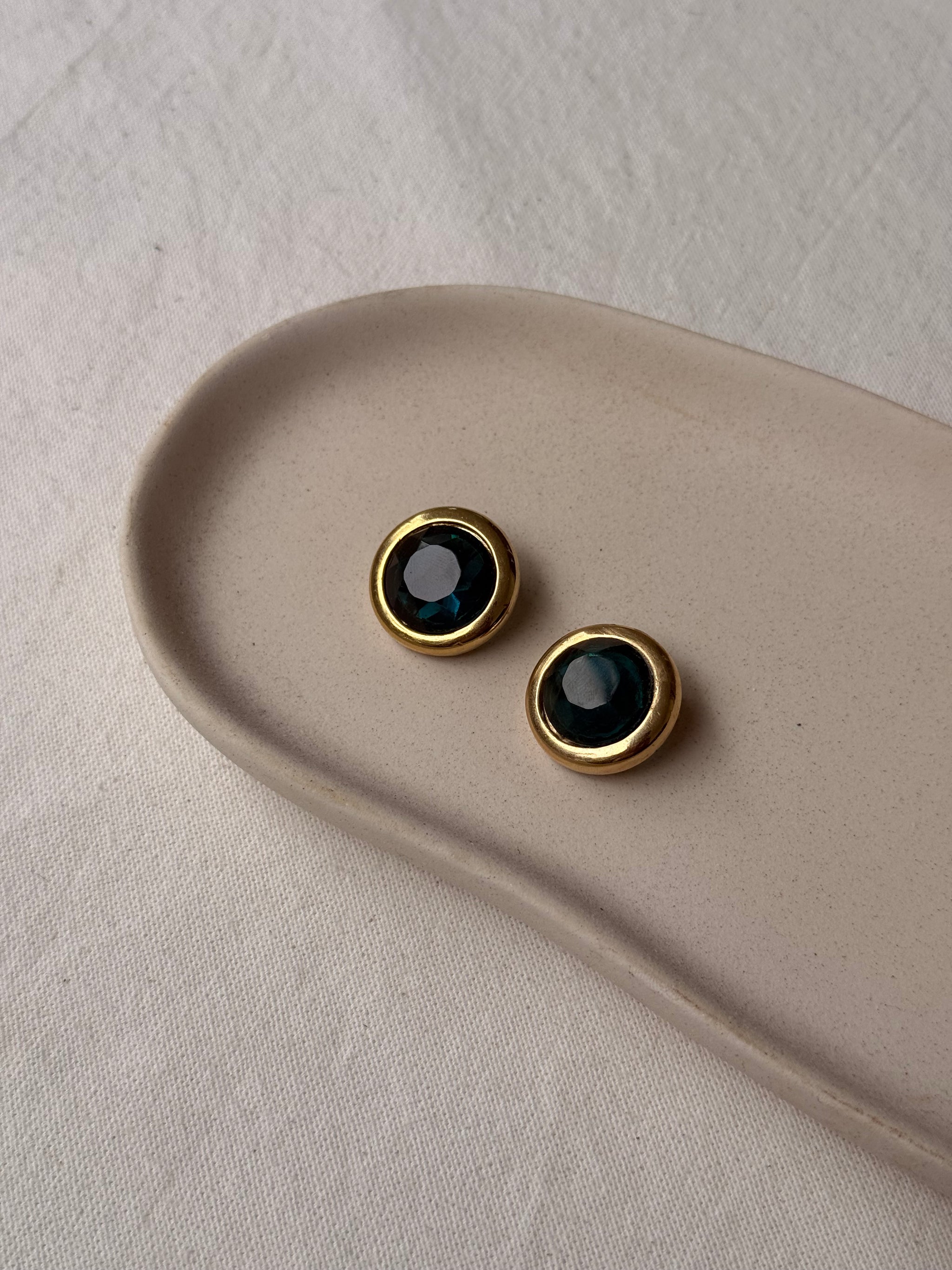 Boucles d’oreilles David Grau vintage - Cabochons bleu vert