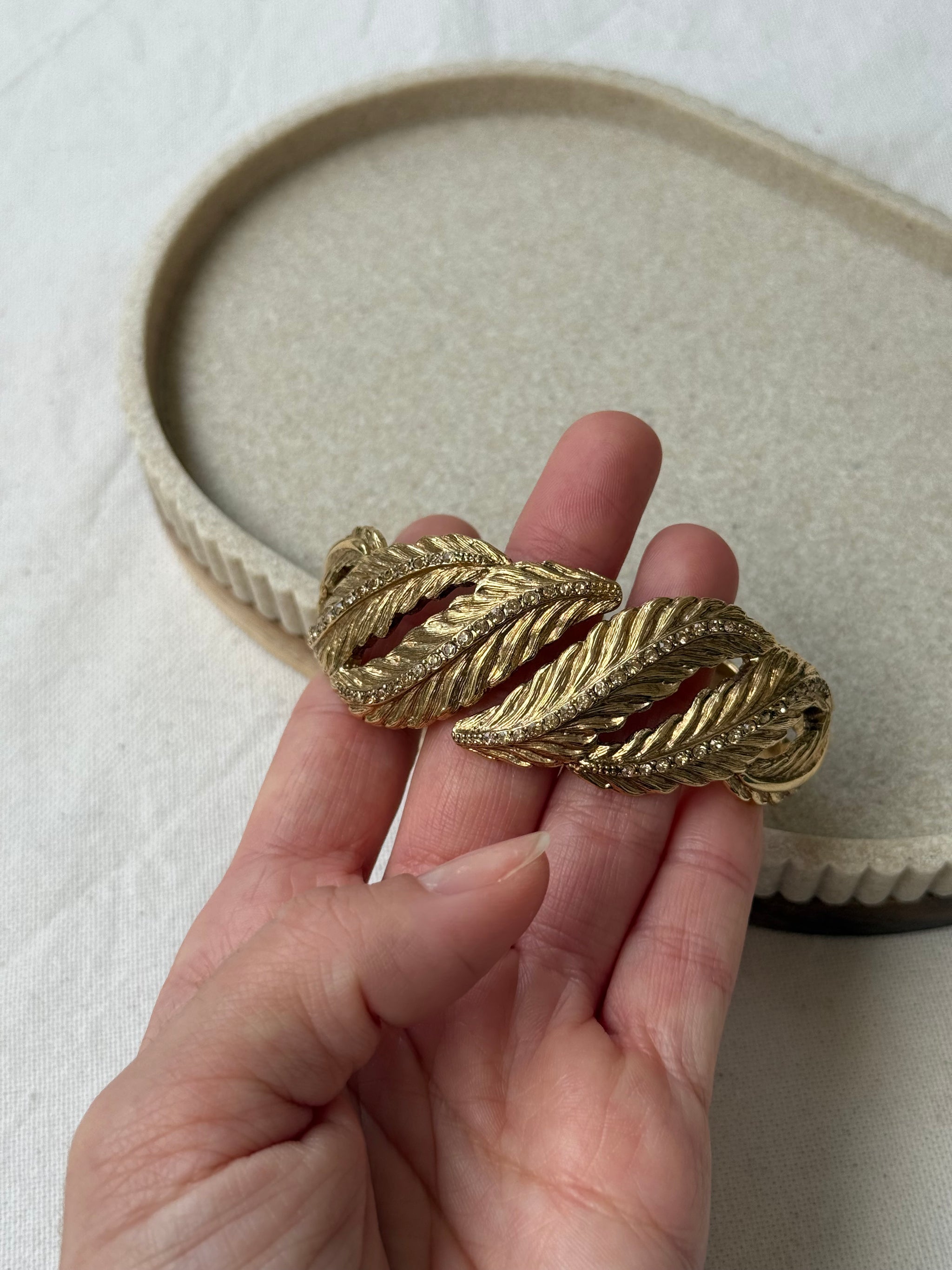 Bracelet manchette Monet vintage - Manchette feuilles texturées