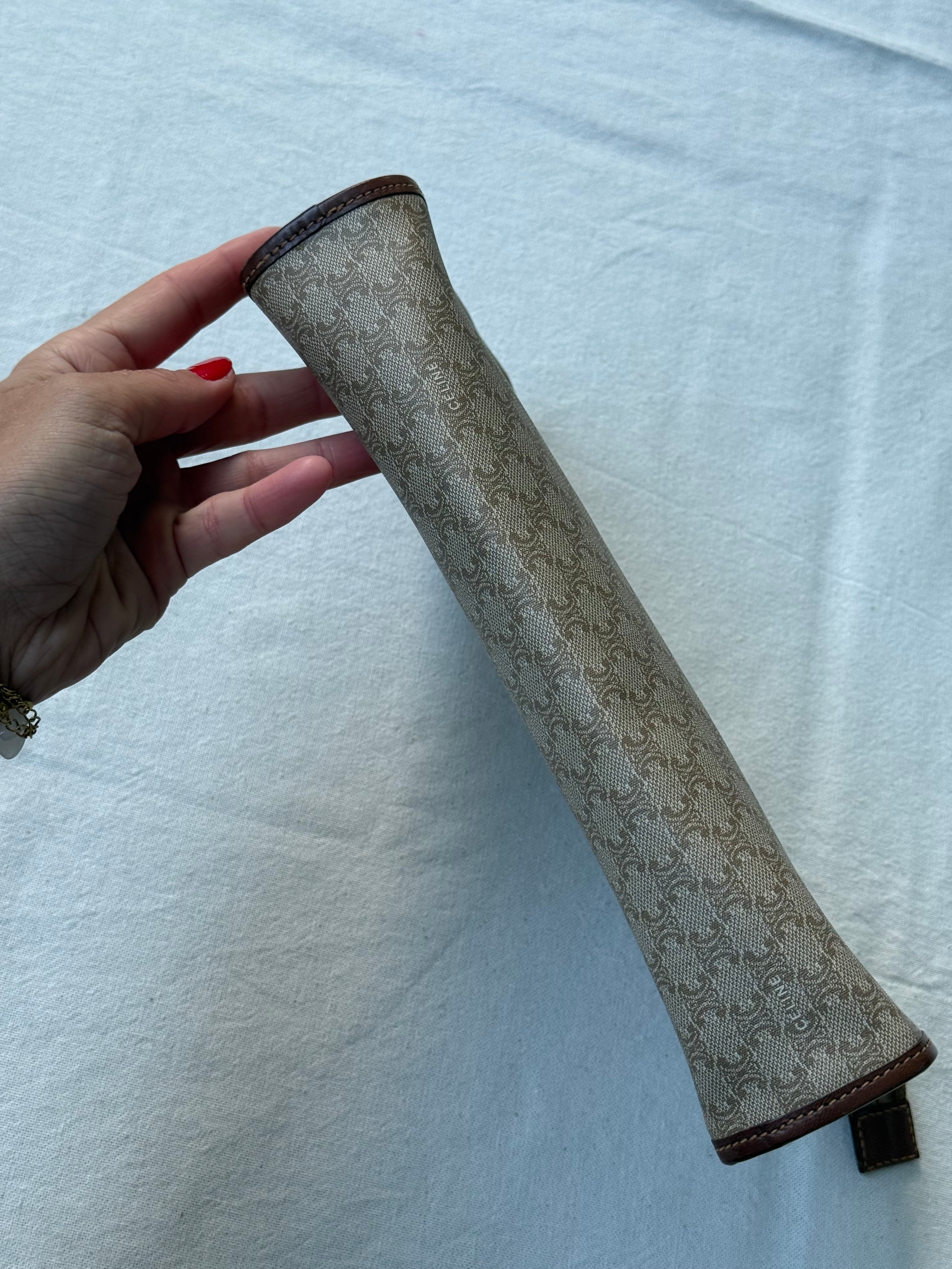 Pochette Céline vintage - Toile macadam et cuir naturel