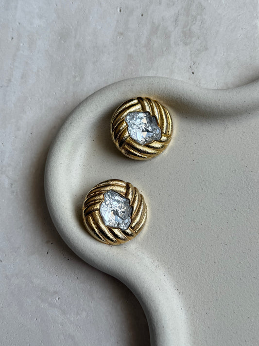 Boucles d’oreilles vintage - Dorées et cabochon résine cristal