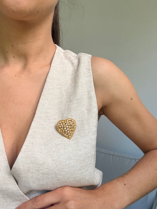 Broche vintage - Cœur orné de strass