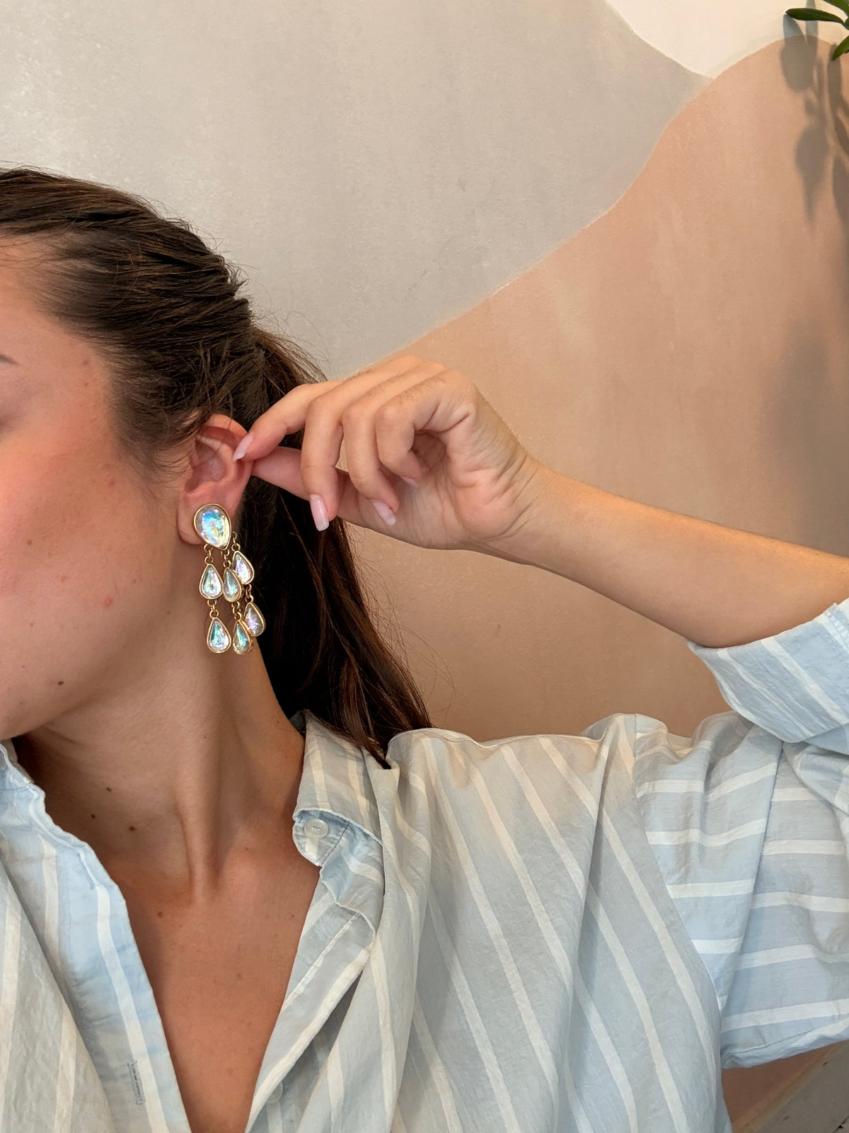 Boucles d’oreilles vintage - Pampilles nacrées irisées