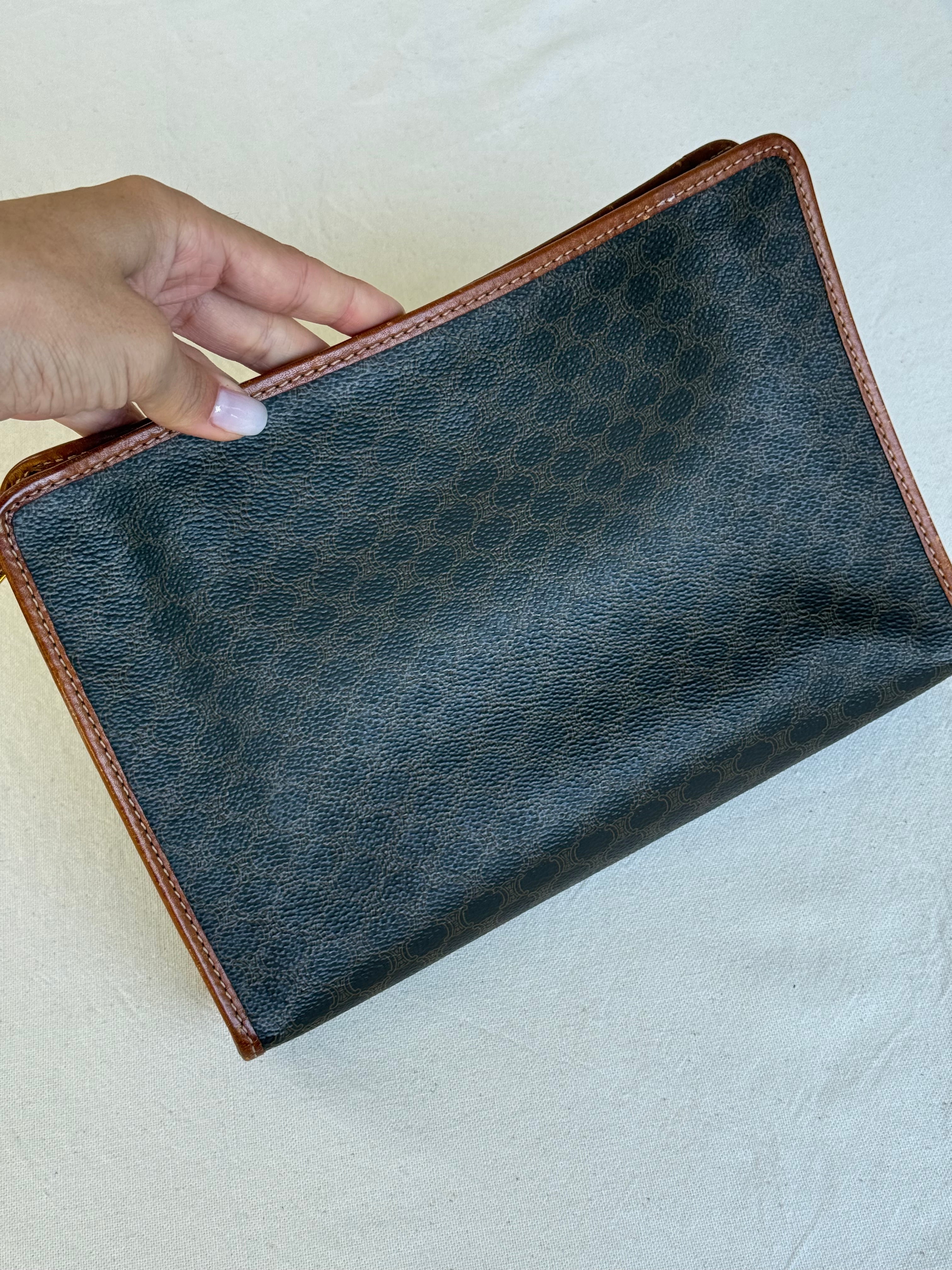 Pochette Céline vintage - Toile triomphe et cuir cognac