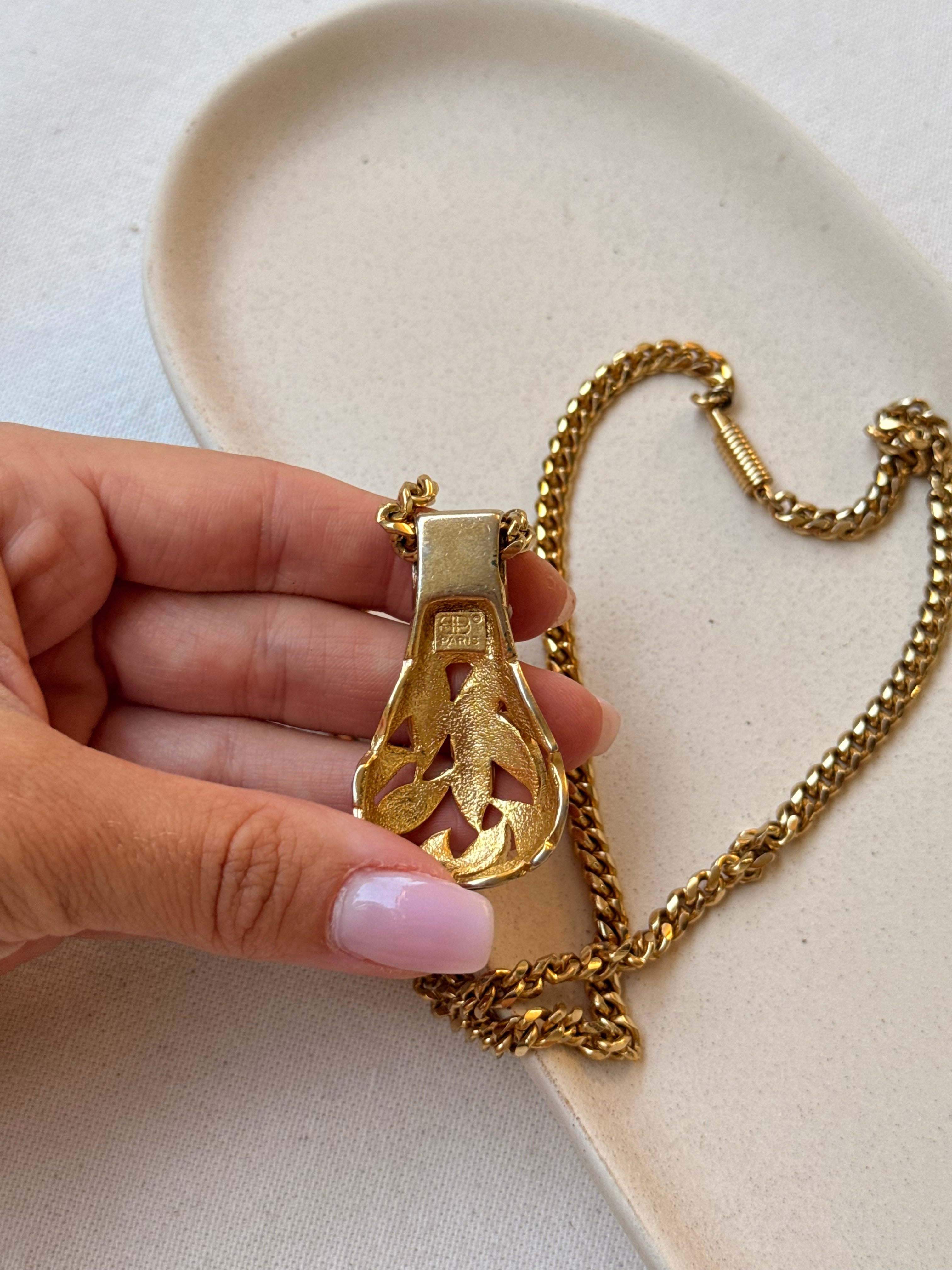 Collier Balenciaga vintage - Pendentif ajouré émail noir