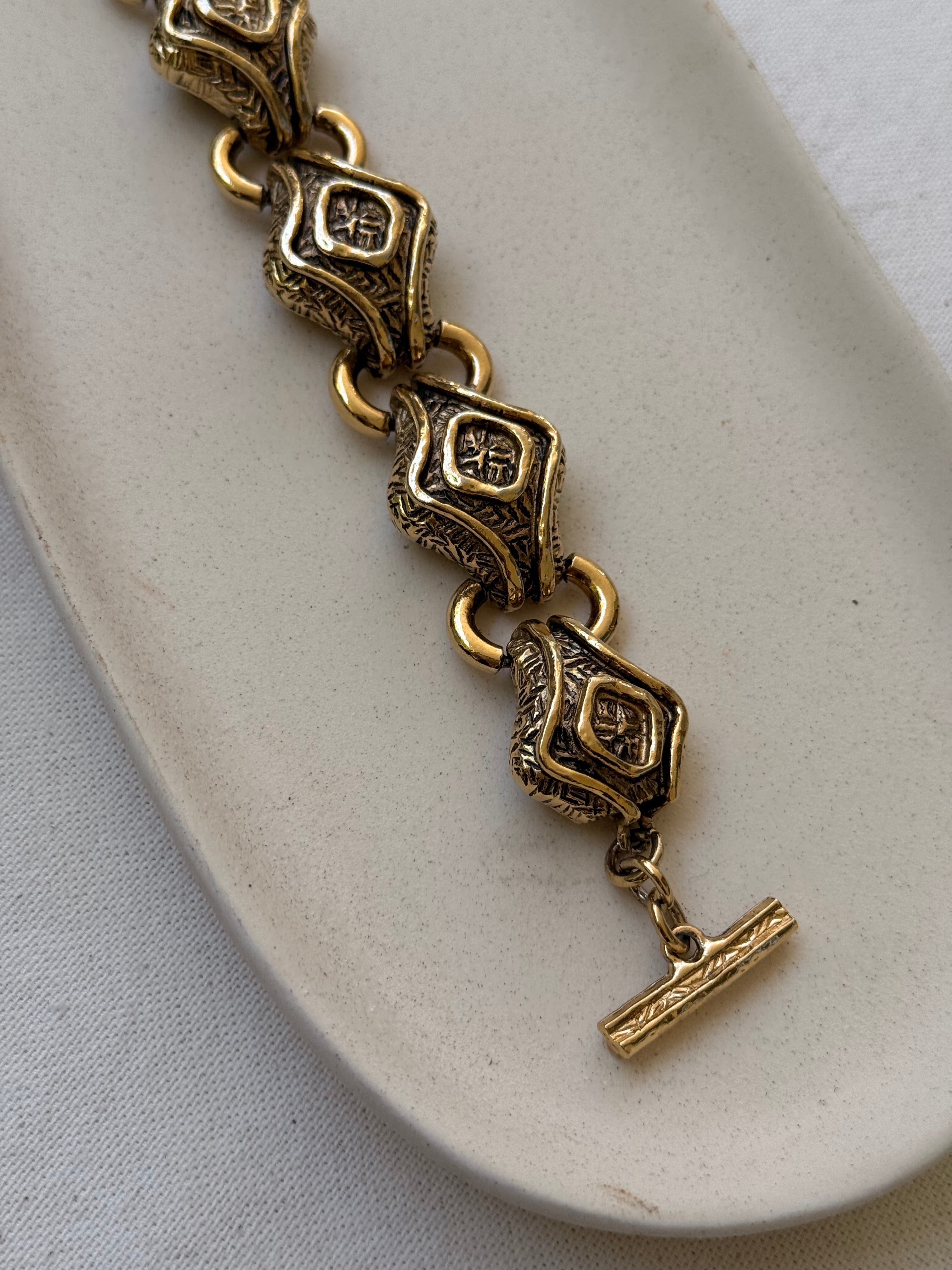 Bracelet Guy Laroche vintage - Maillons sculptés dorés