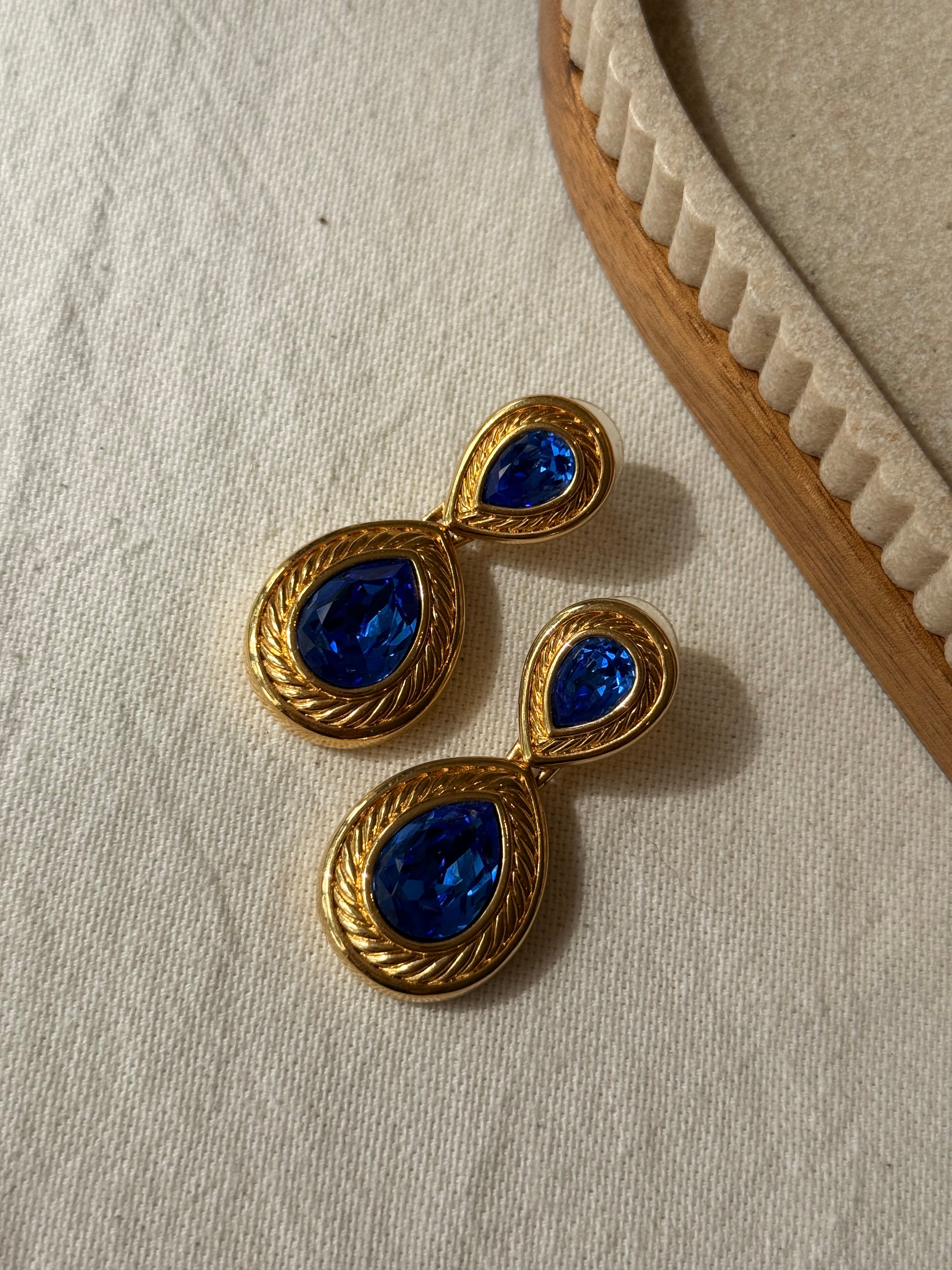 Boucles d’oreilles Swarovski vintage - Cristaux bleus (oreilles percées)