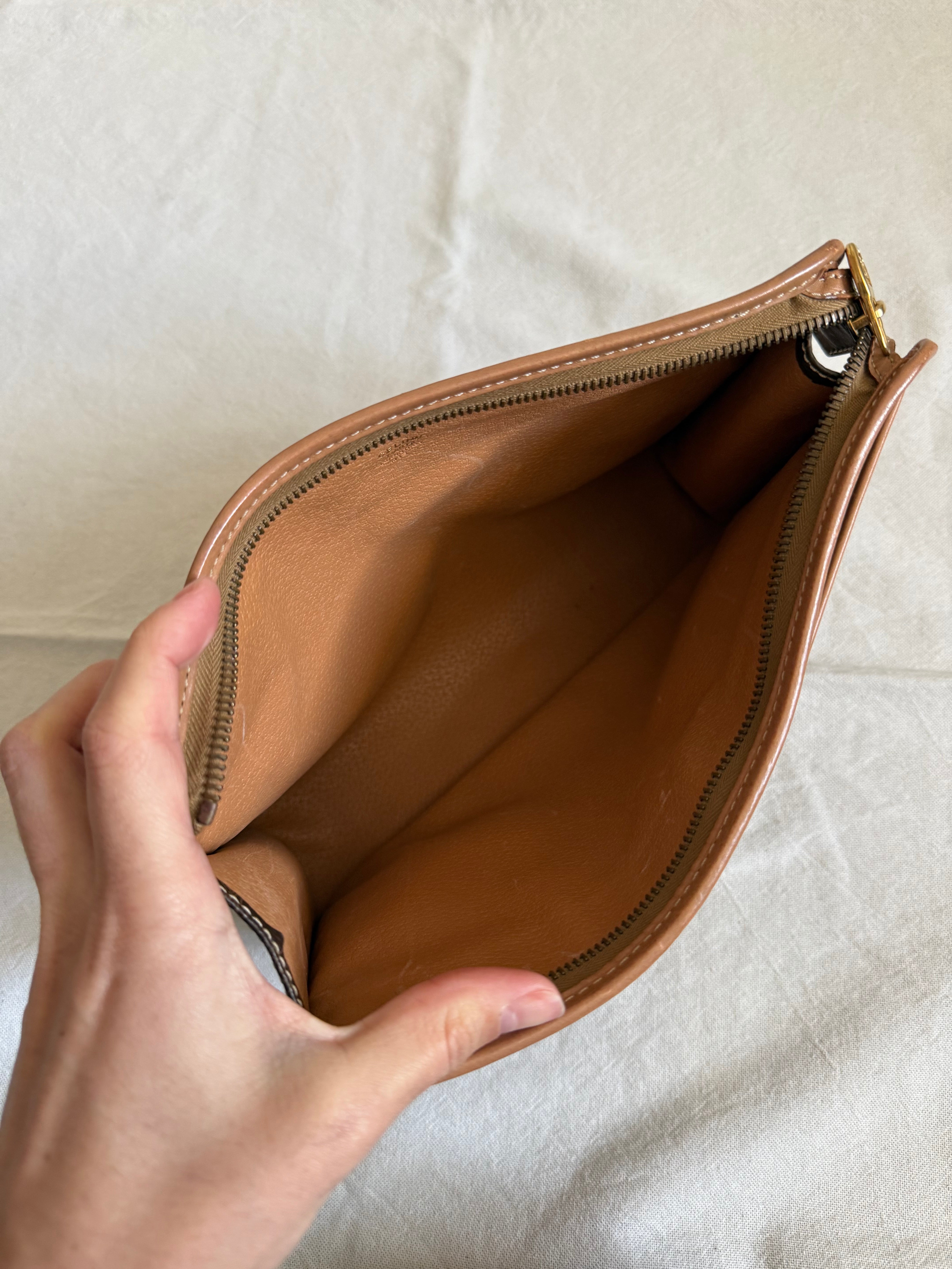 Pochette Céline vintage - Toile triomphe et cuir naturel