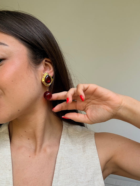 Boucles d’oreilles vintage - Gouttes grenat