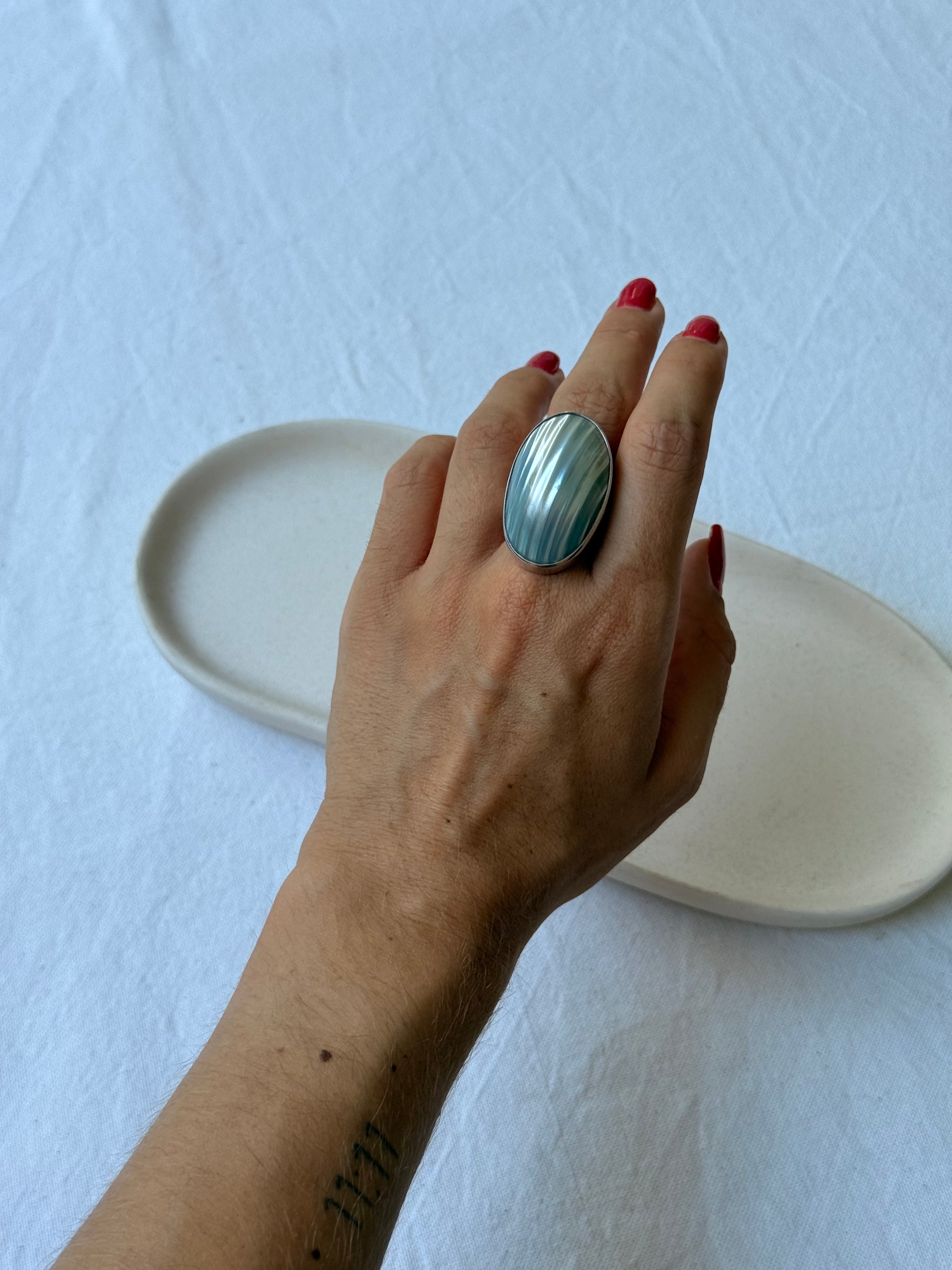 Bague vintage en argent 925 et œil de chat