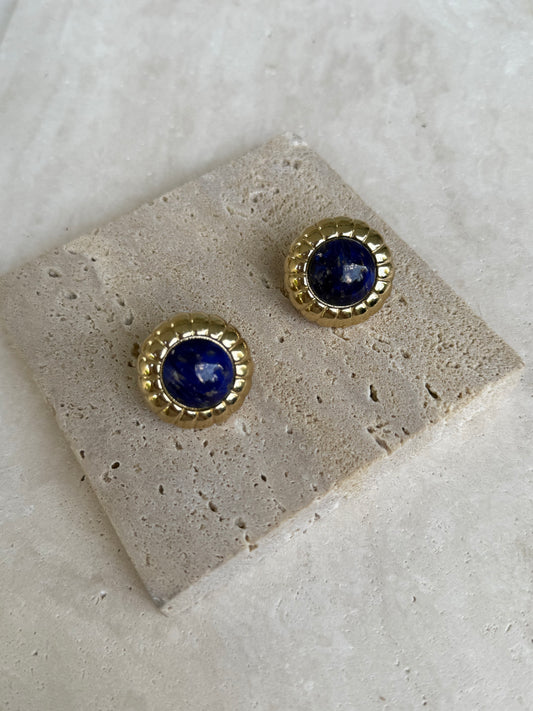 Boucles d’oreilles Grossé vintage - Cabochons bleu en pâte de verre