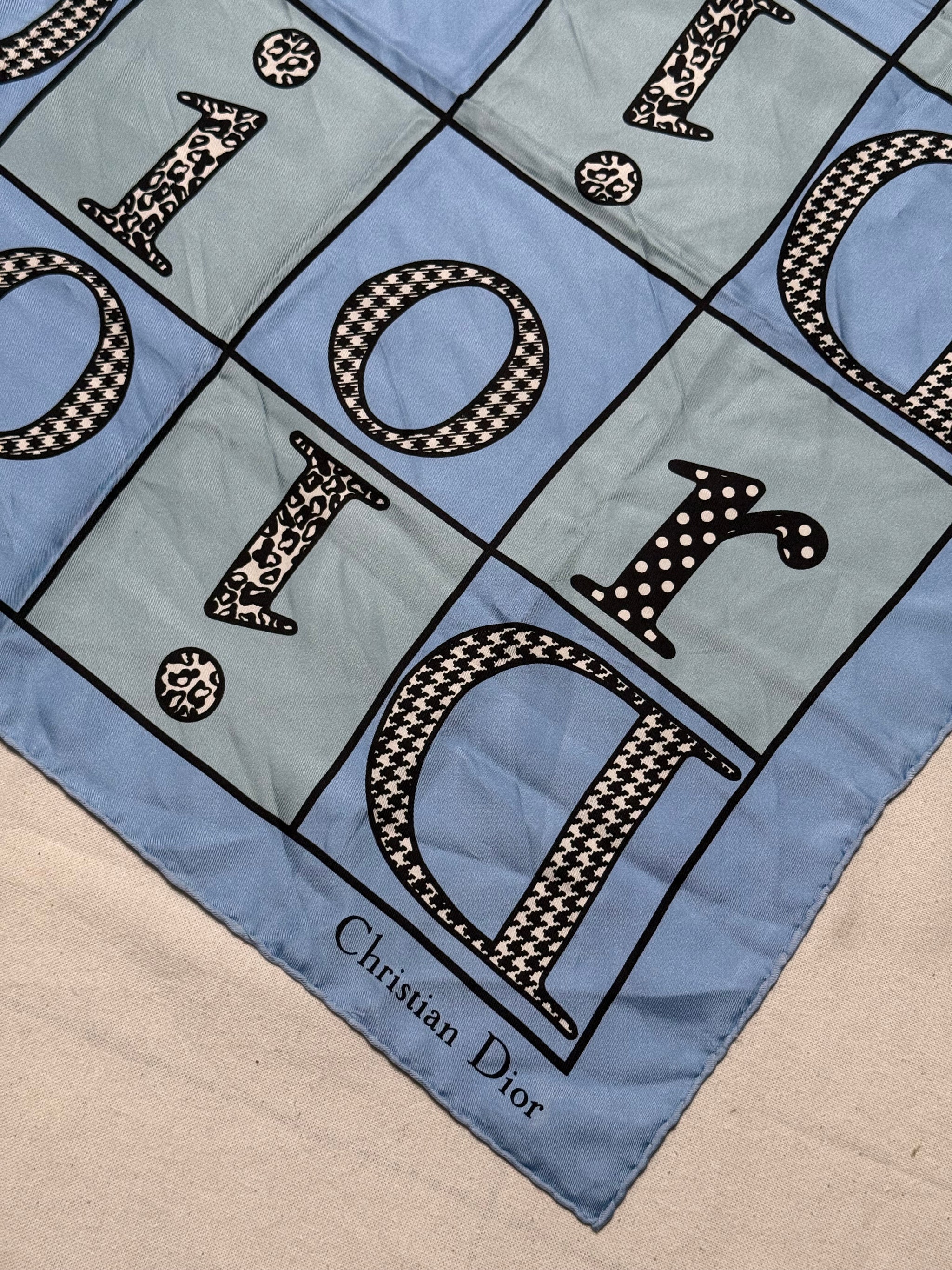 Christian Dior scarf – Dior lettering on a blue background