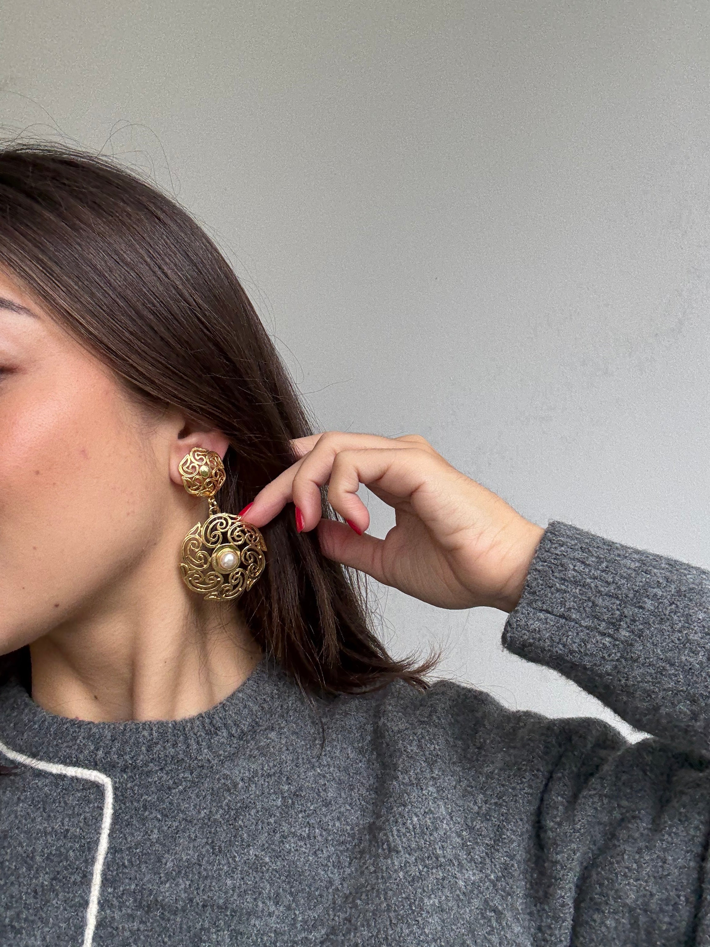 Boucles d’oreilles vintage - Pendantes arabesques et perles