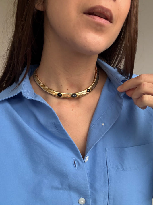 Collier doré vintage - Articulé et cabochons noirs