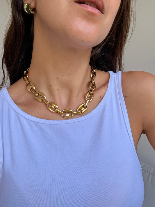 Collier Agatha Vintage - Maille marine dorée