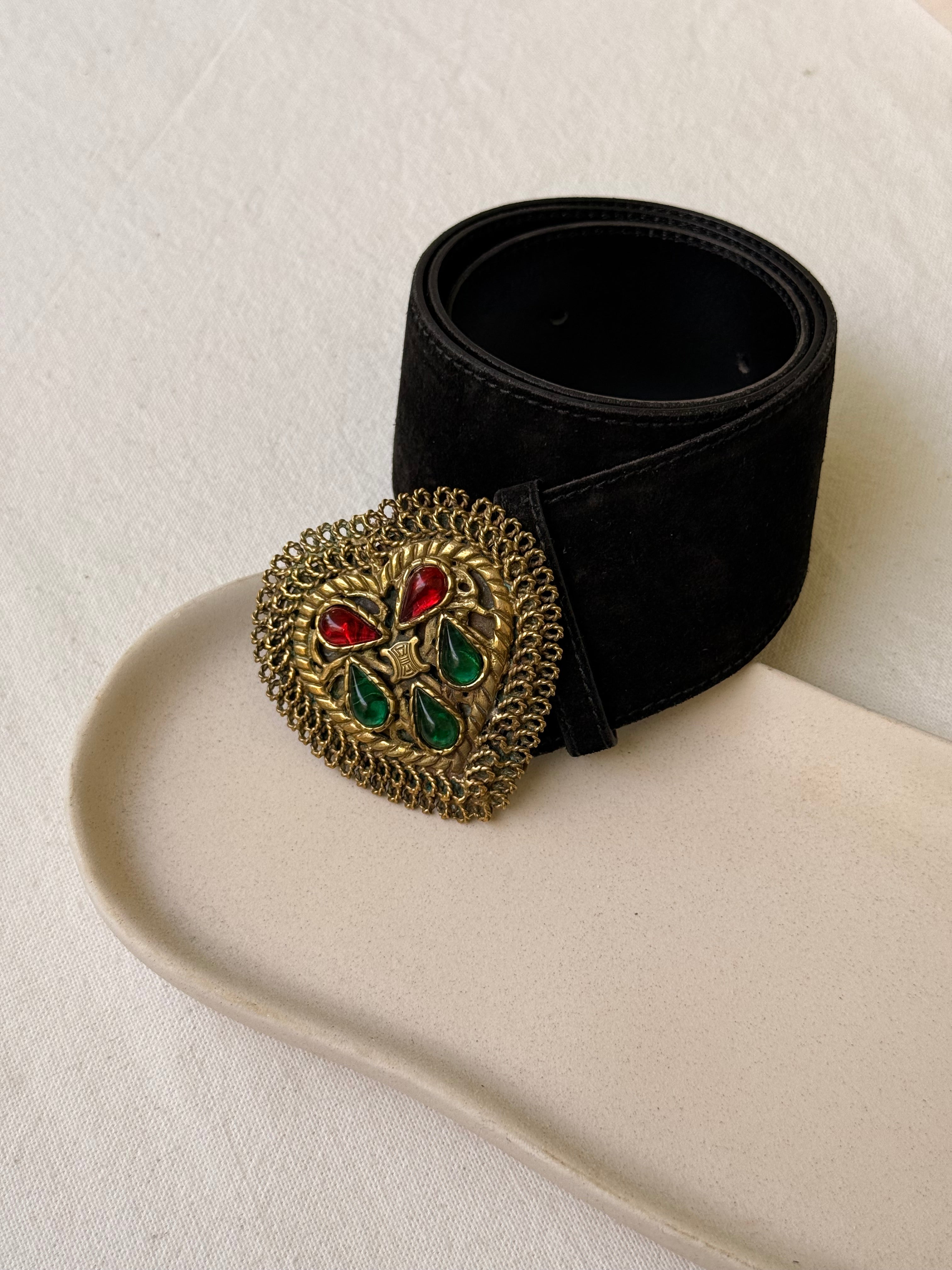 Ceinture Céline vintage - Boucle bijou en pâte de verre