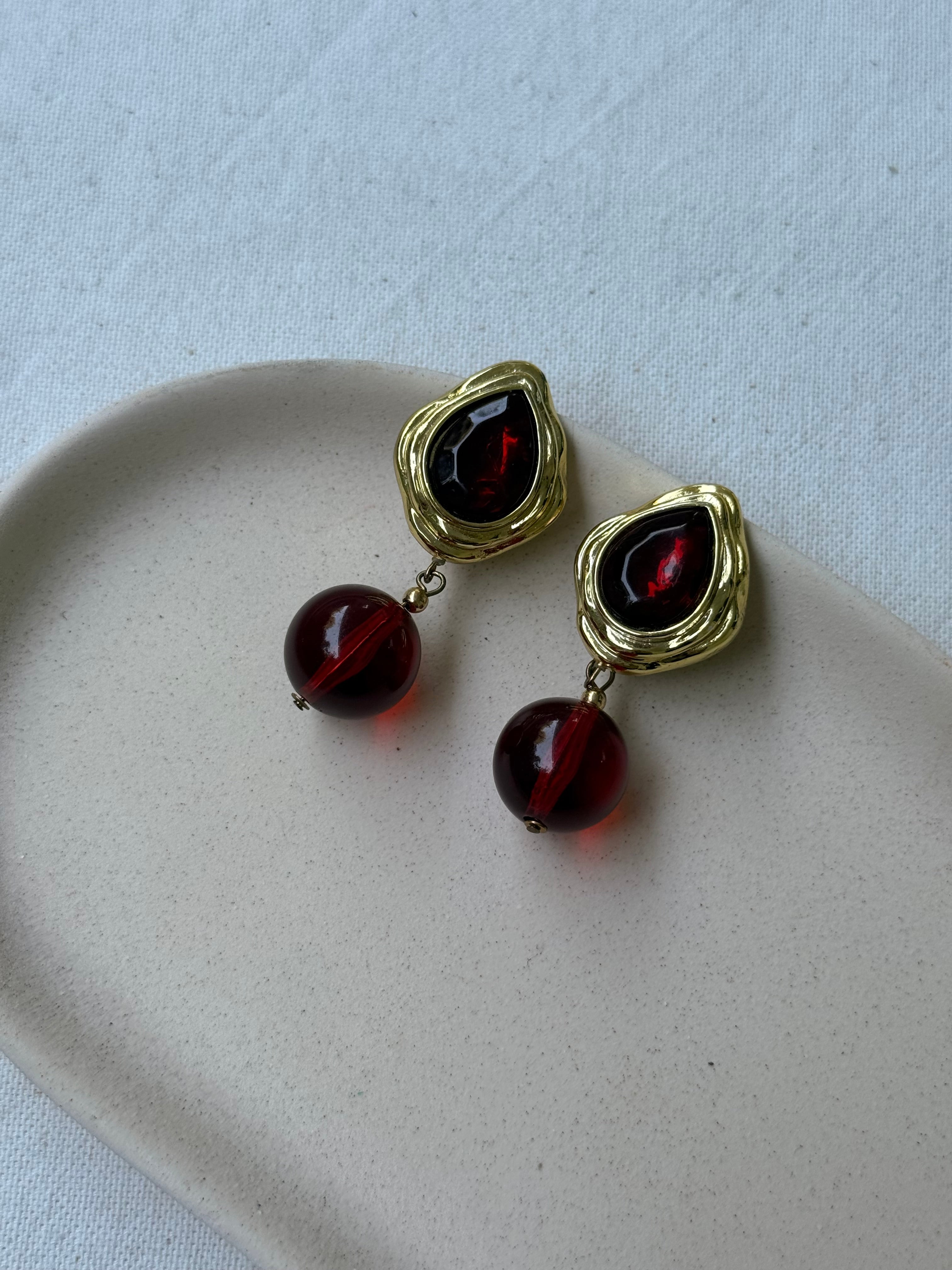 Boucles d’oreilles vintage - Gouttes grenat