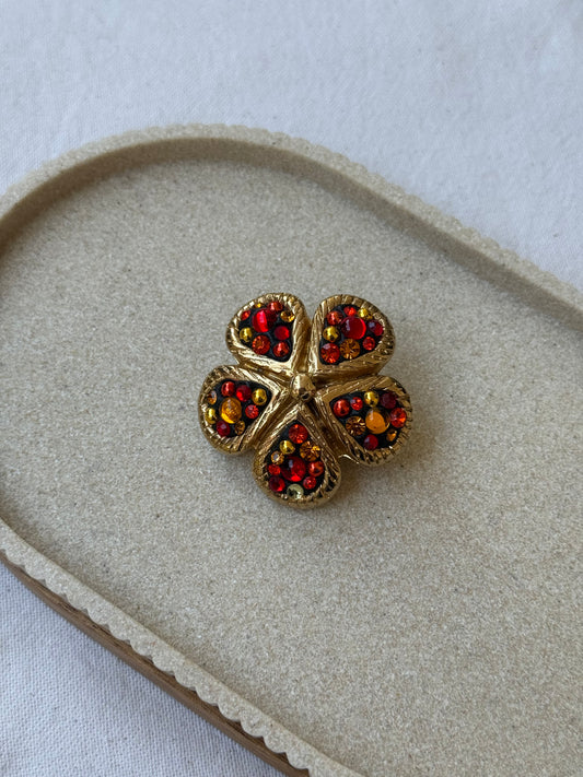 Broche Jacky de G vintage - Trèfle strass multicolore