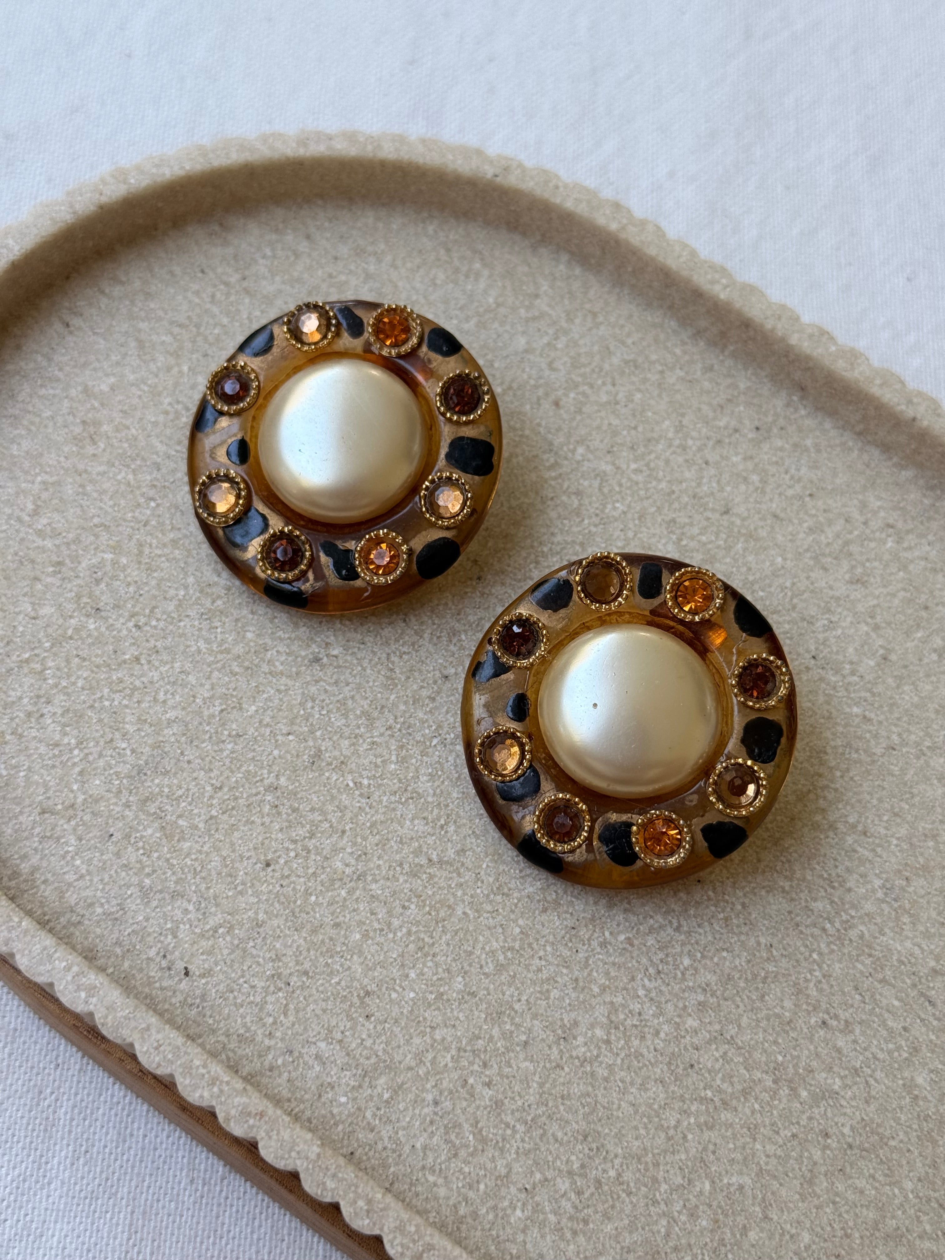 Boucles d’oreilles Jacky de G vintage - Design animalier et perle