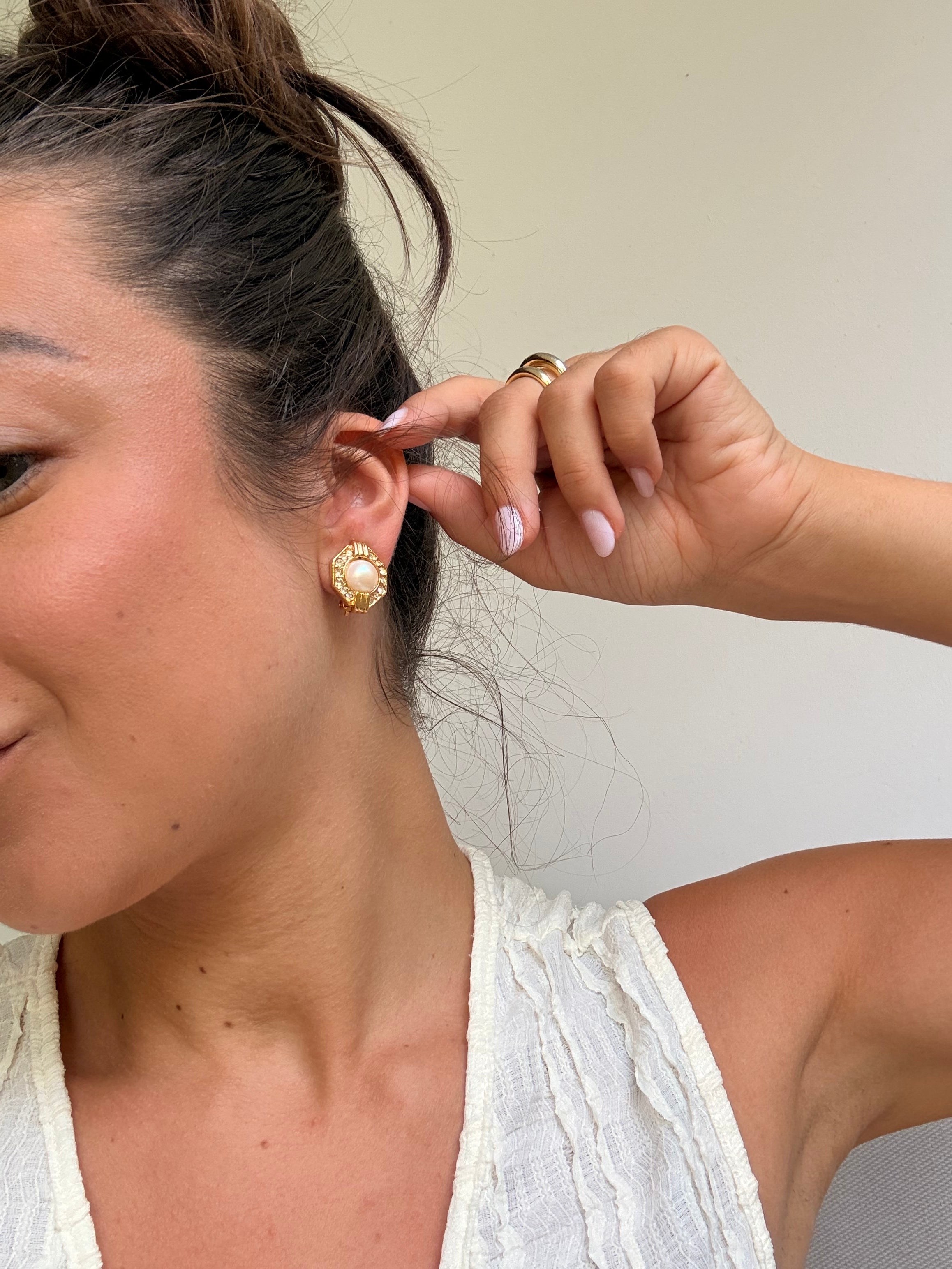 Boucles d’oreilles vintage - Perles et strass fantaisie