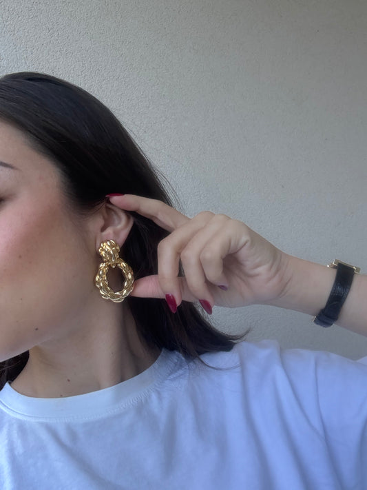 Boucles d’oreilles vintage - Pendantes texturées dorées