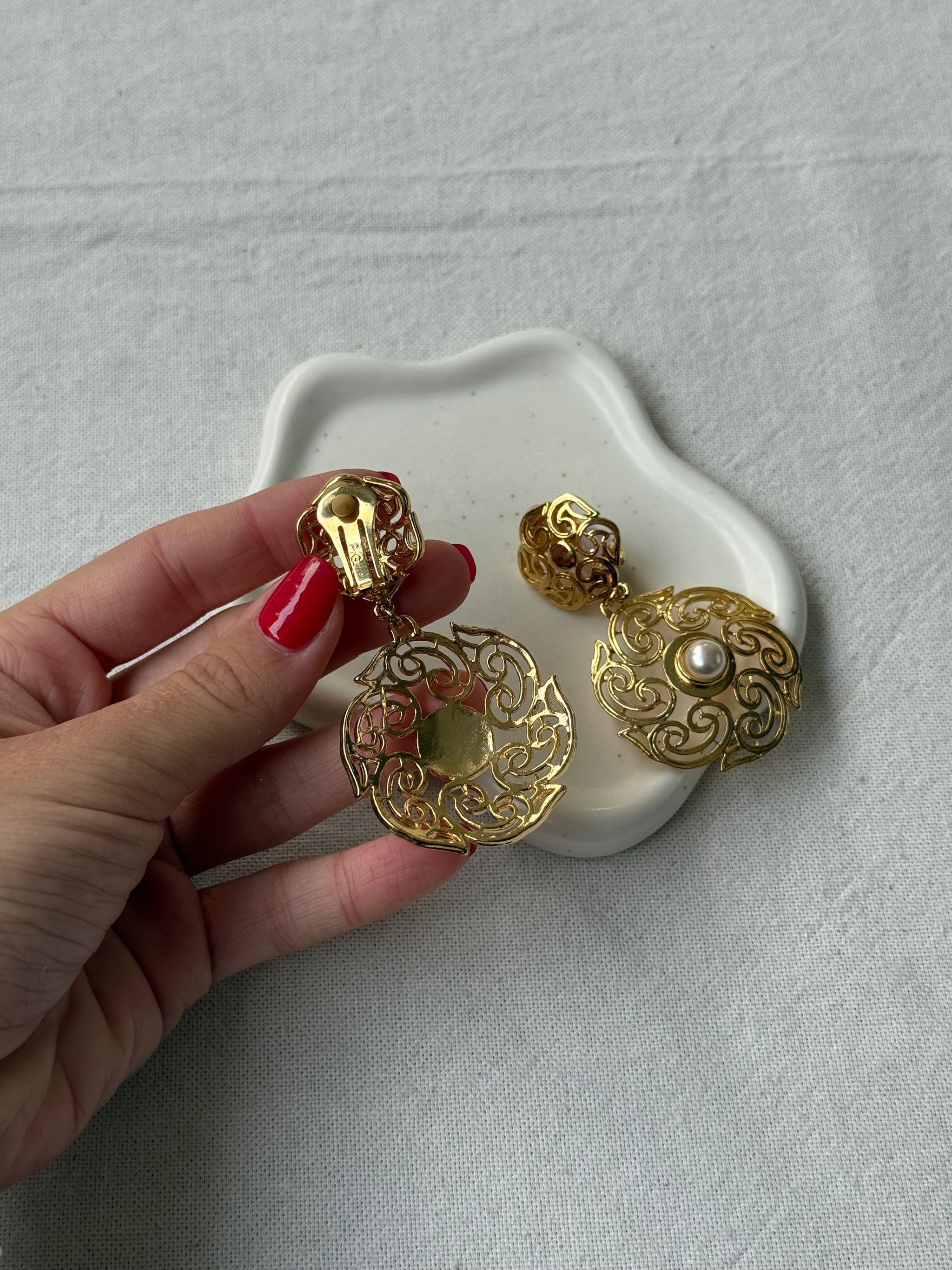 Boucles d’oreilles vintage - Pendantes arabesques et perles