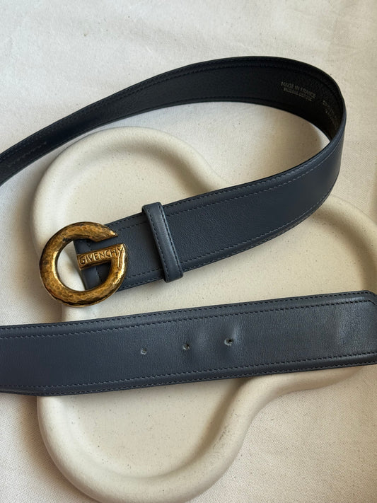 Ceinture Givenchy vintage - Cuir gris et boucle dorée