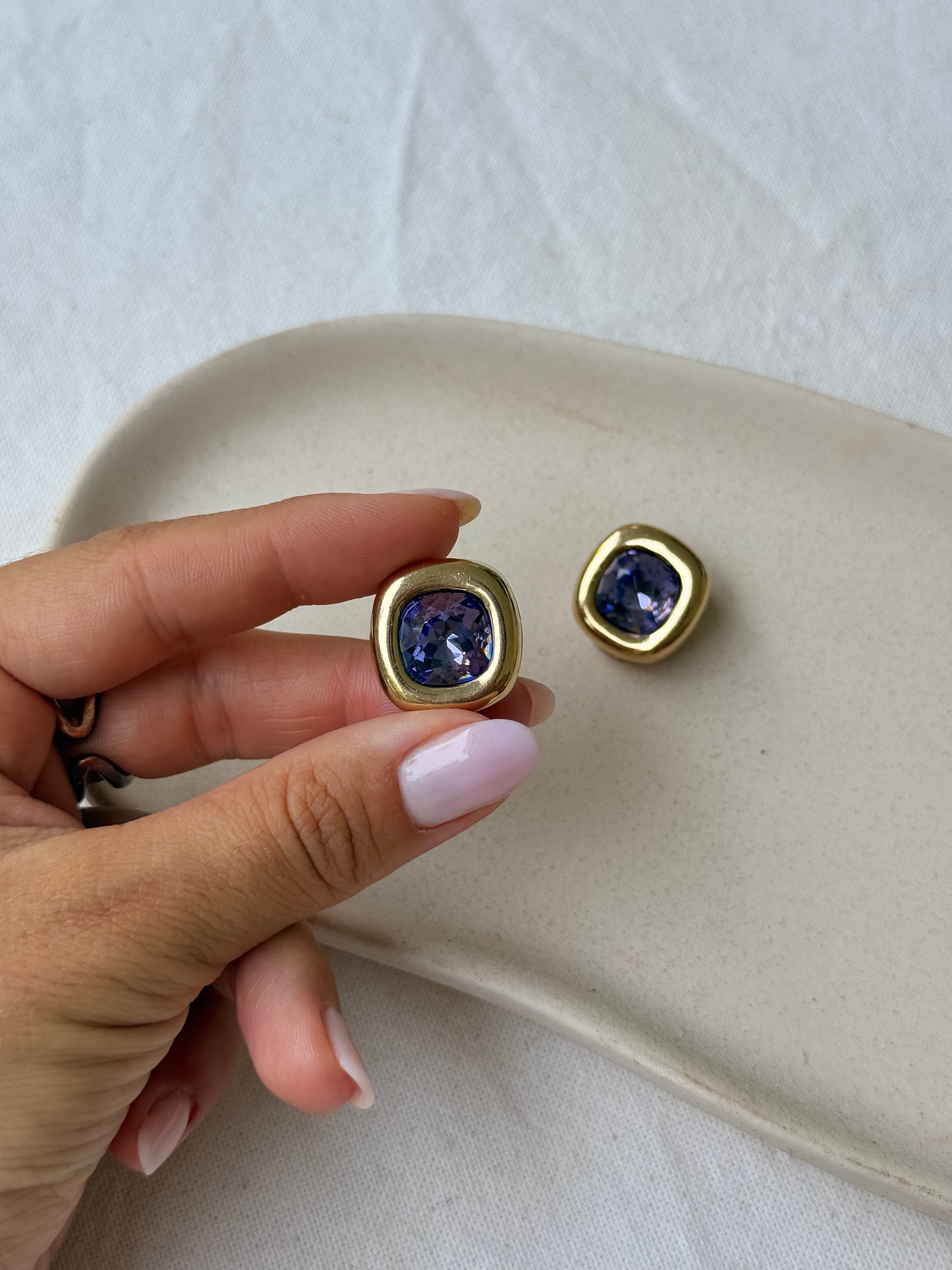 Boucles d’oreilles vintage - Pierre violine facettée