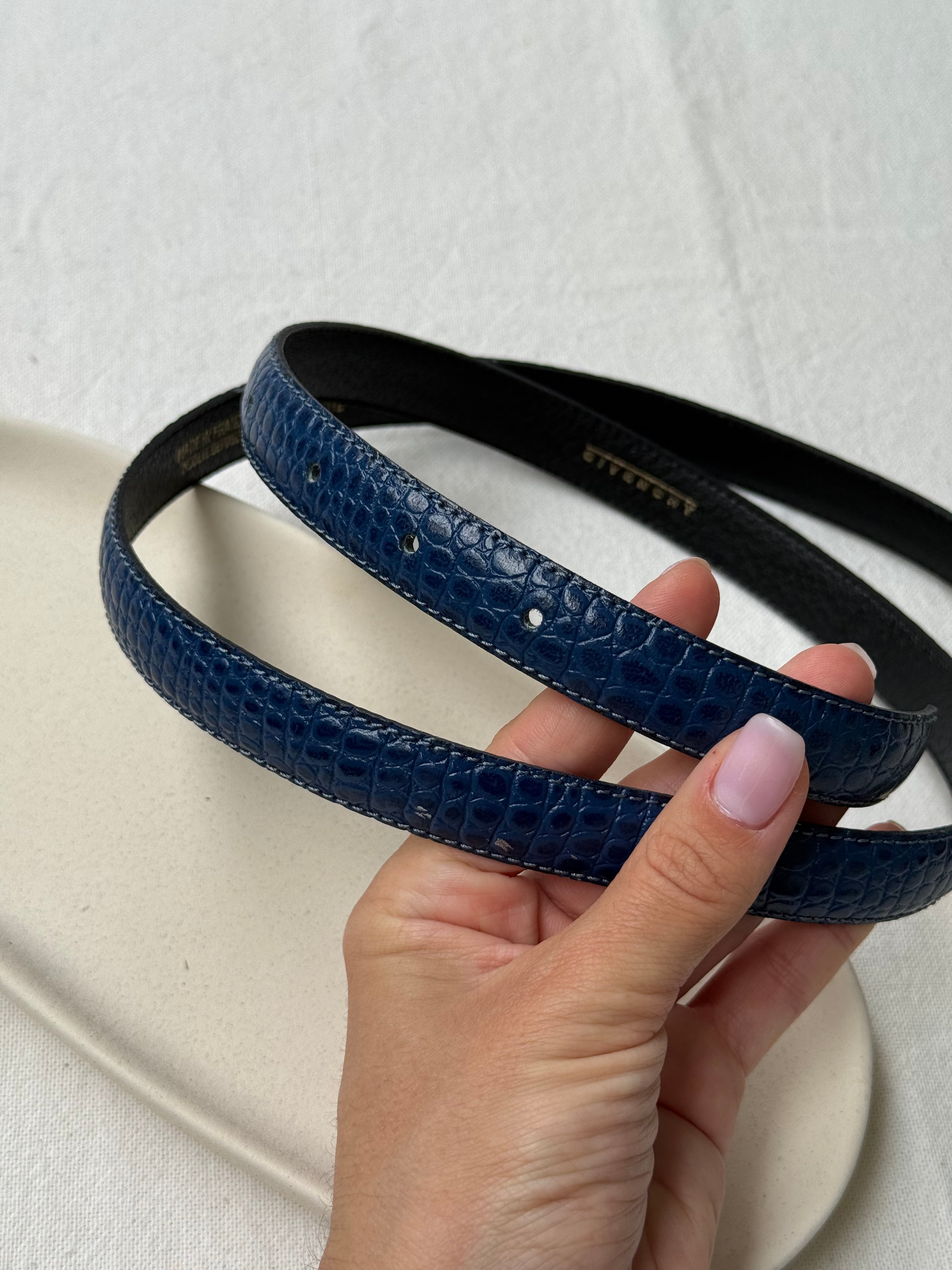 Ceinture Givenchy vintage - Cuir bleu imitation croco