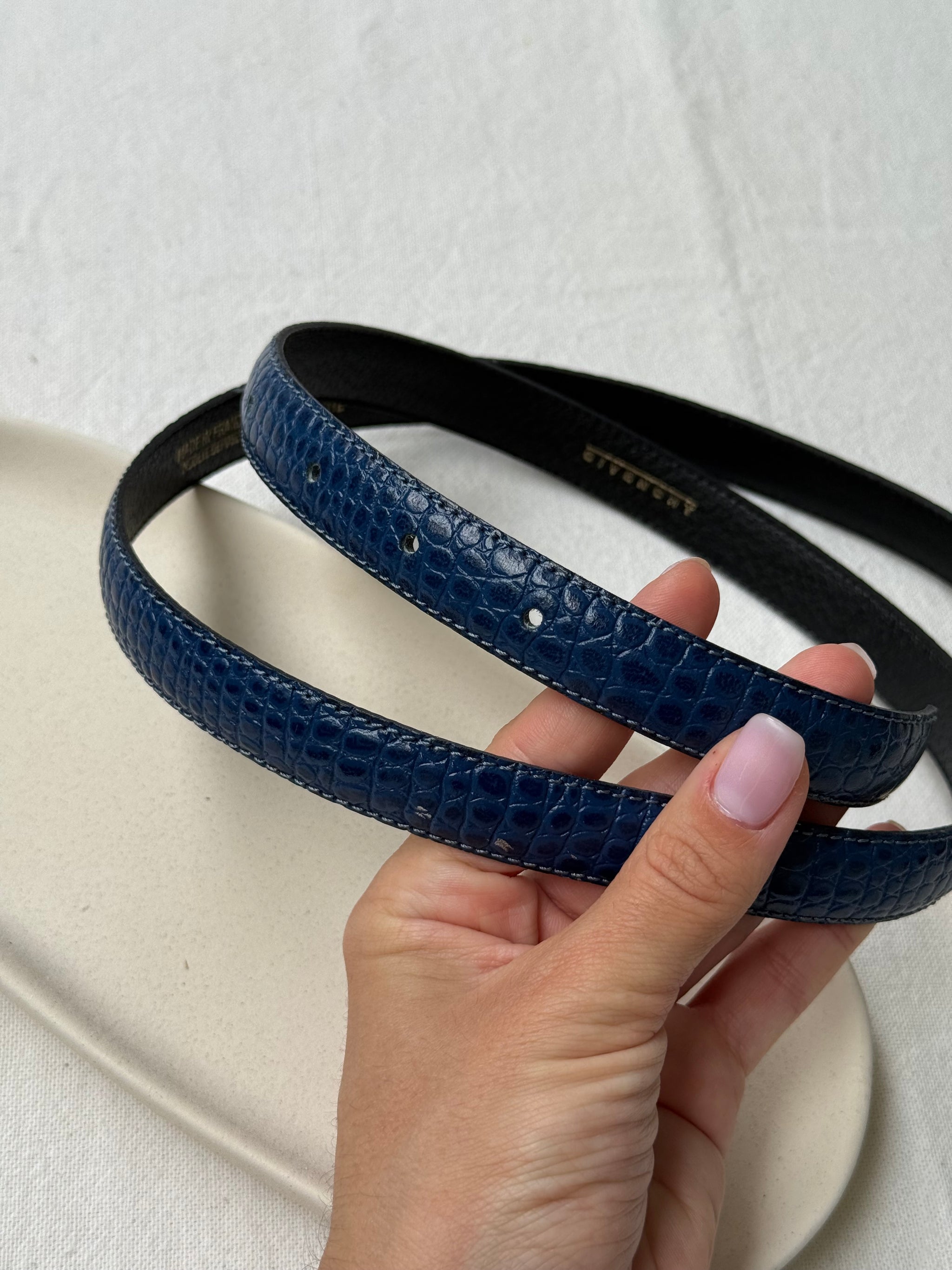 Ceinture Givenchy vintage - Cuir bleu imitation croco