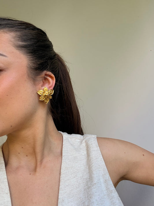 Boucles d’oreilles Sonia Rykiel vintage - Fleurs dorées