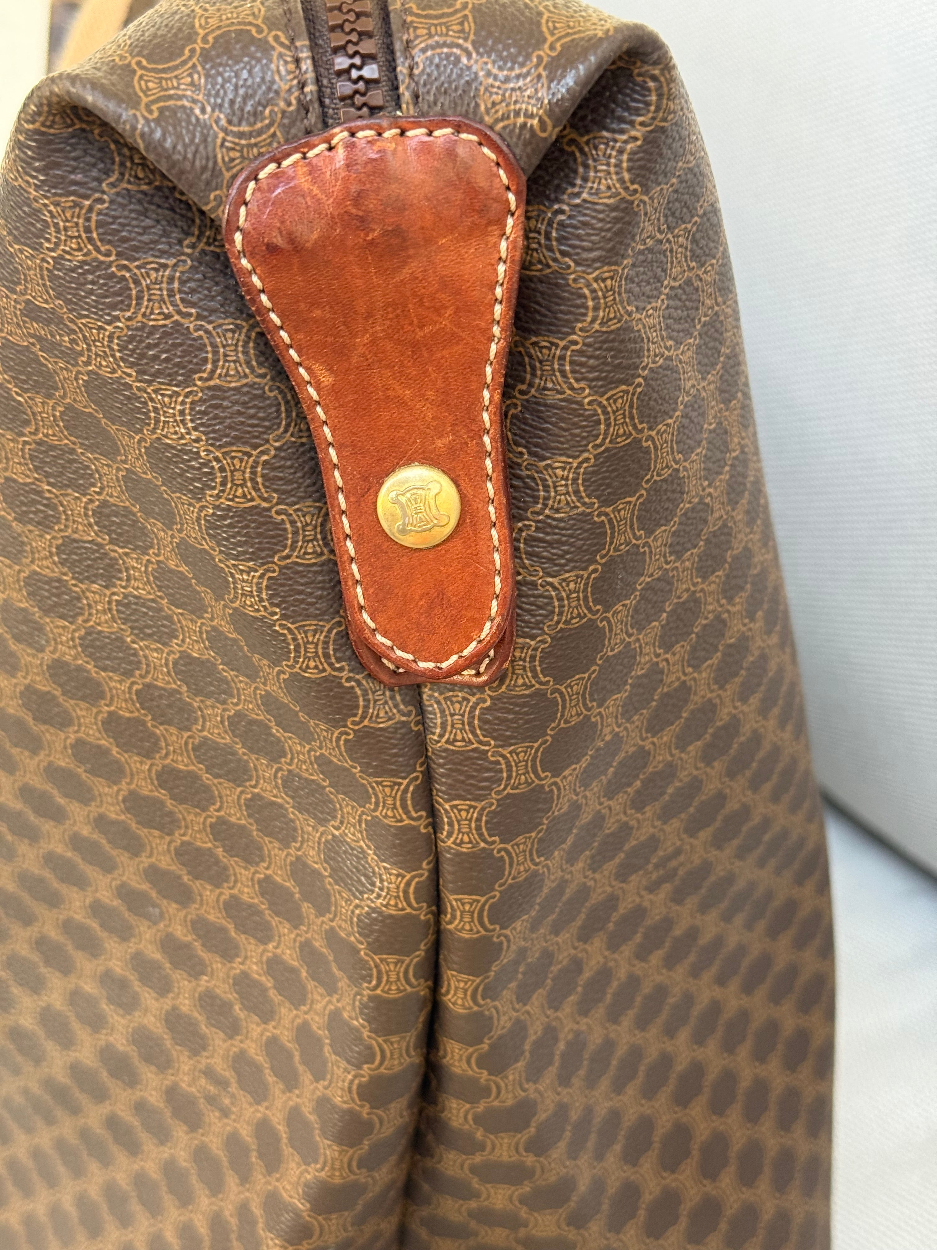 Sac de voyage Céline vintage - Toile triomphe et cuir naturel