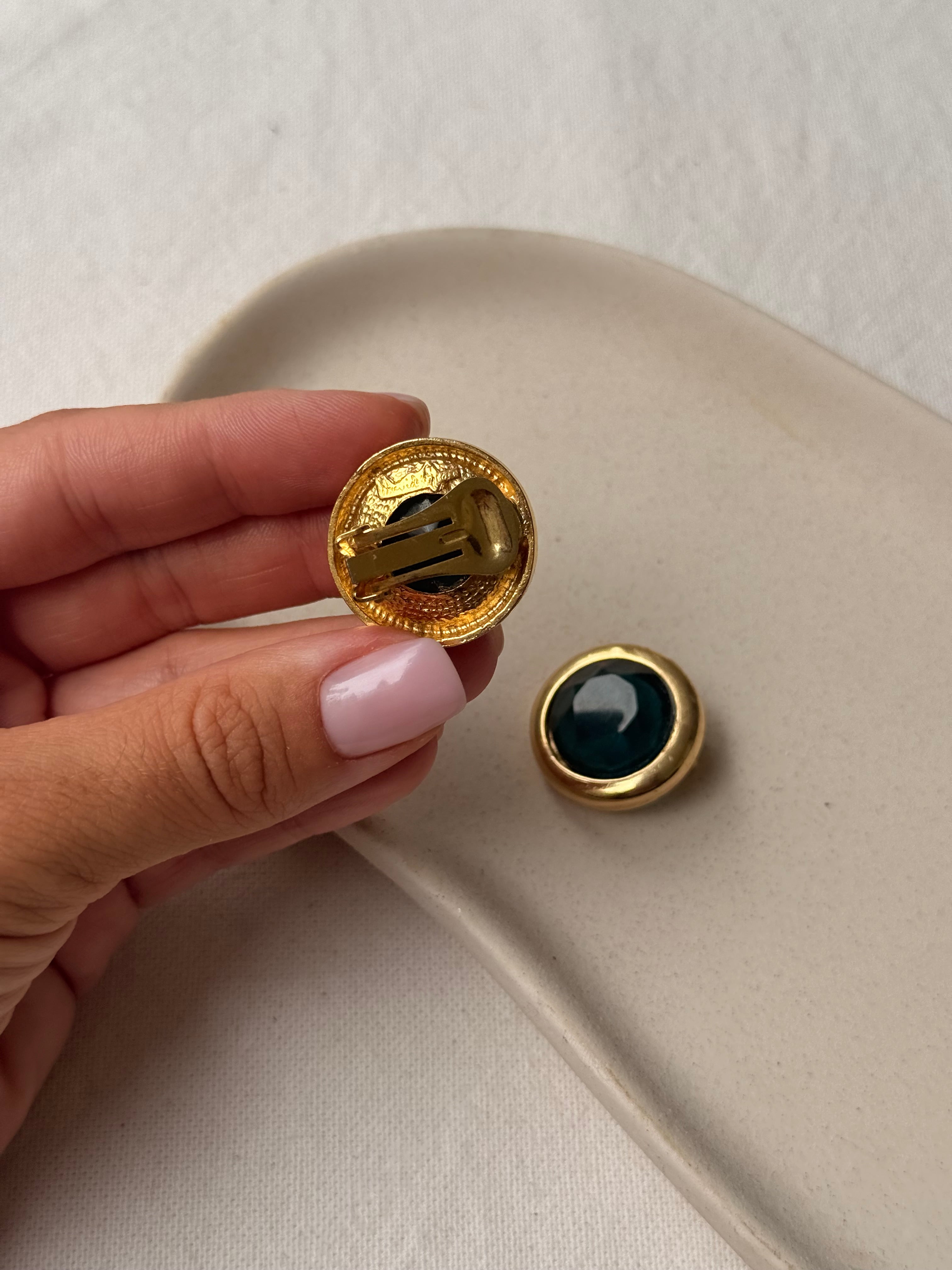Boucles d’oreilles David Grau vintage - Cabochons bleu vert