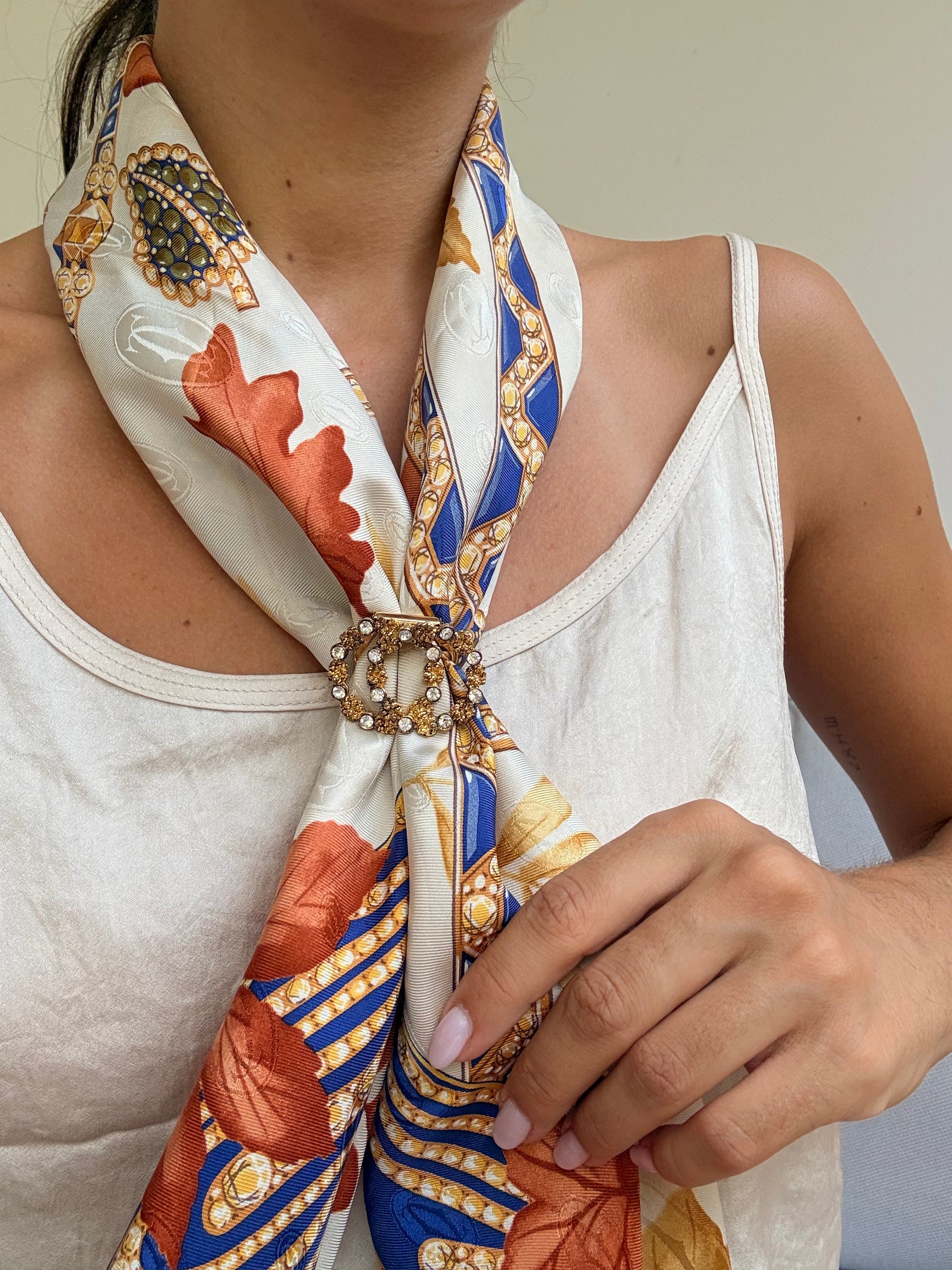 Anneau de foulard vintage - Anneaux entremêlés et strass blancs