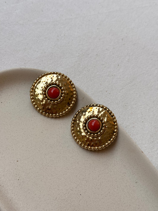 Boucles d’oreilles vintage - Cabochon corail