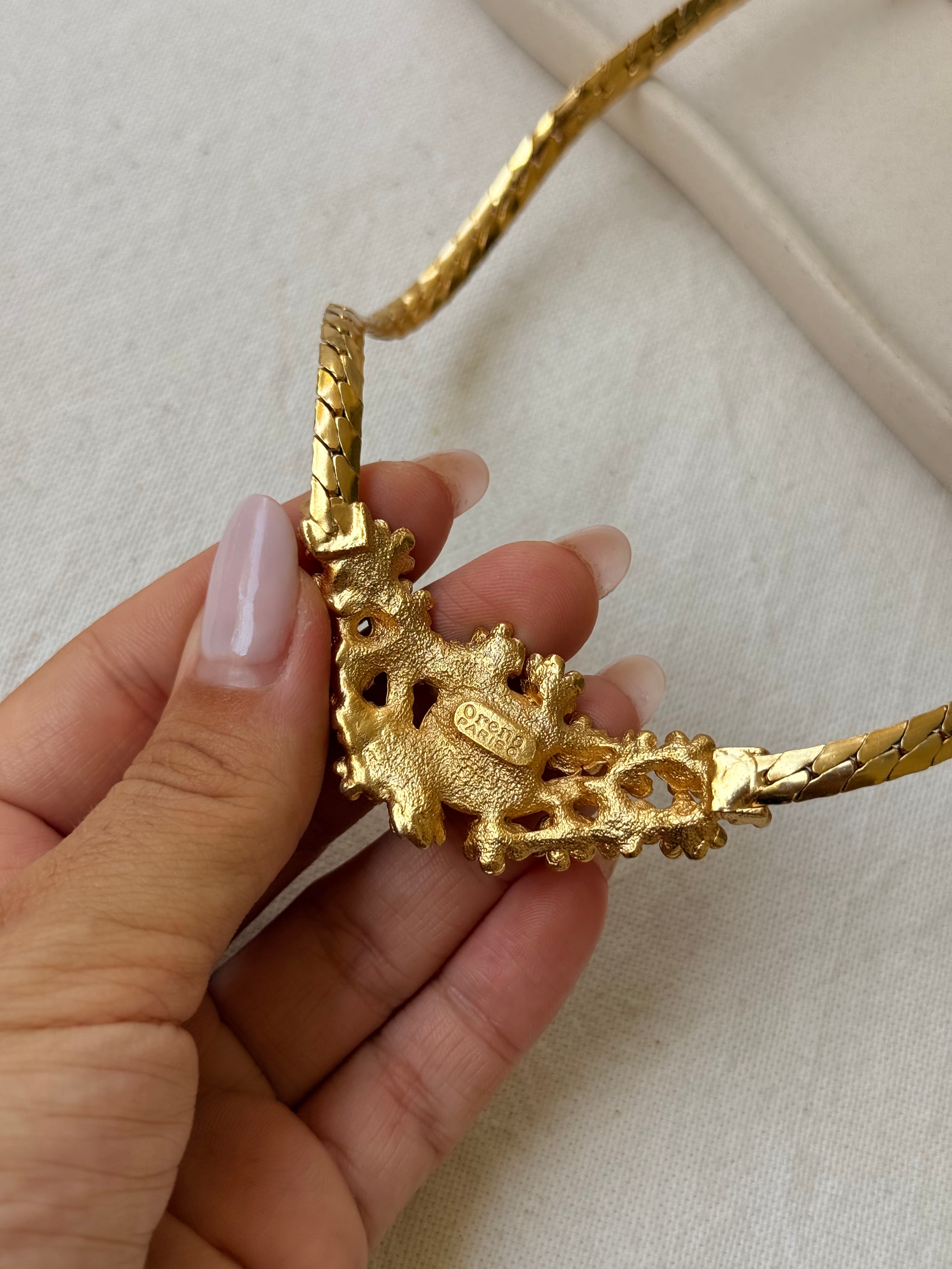 Collier Orena vintage - Fleurs et perle nacrée
