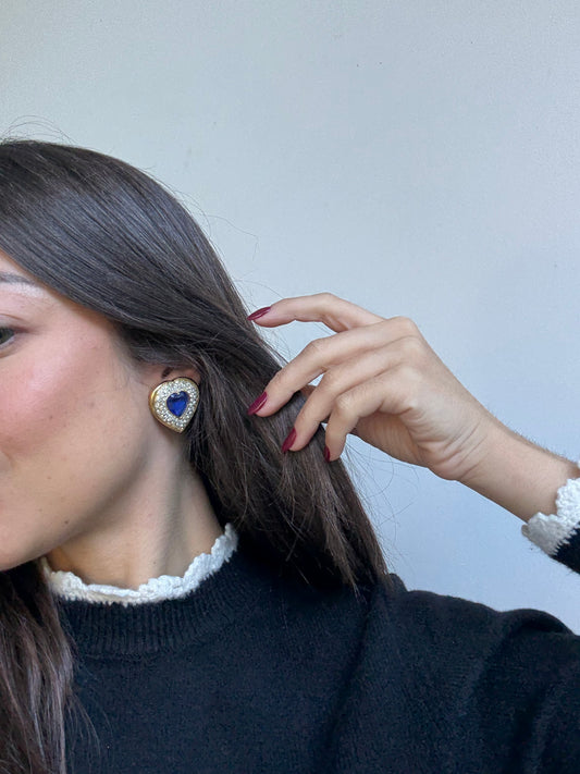 Boucles d’oreilles Sphinx vintage - Coeurs bleus