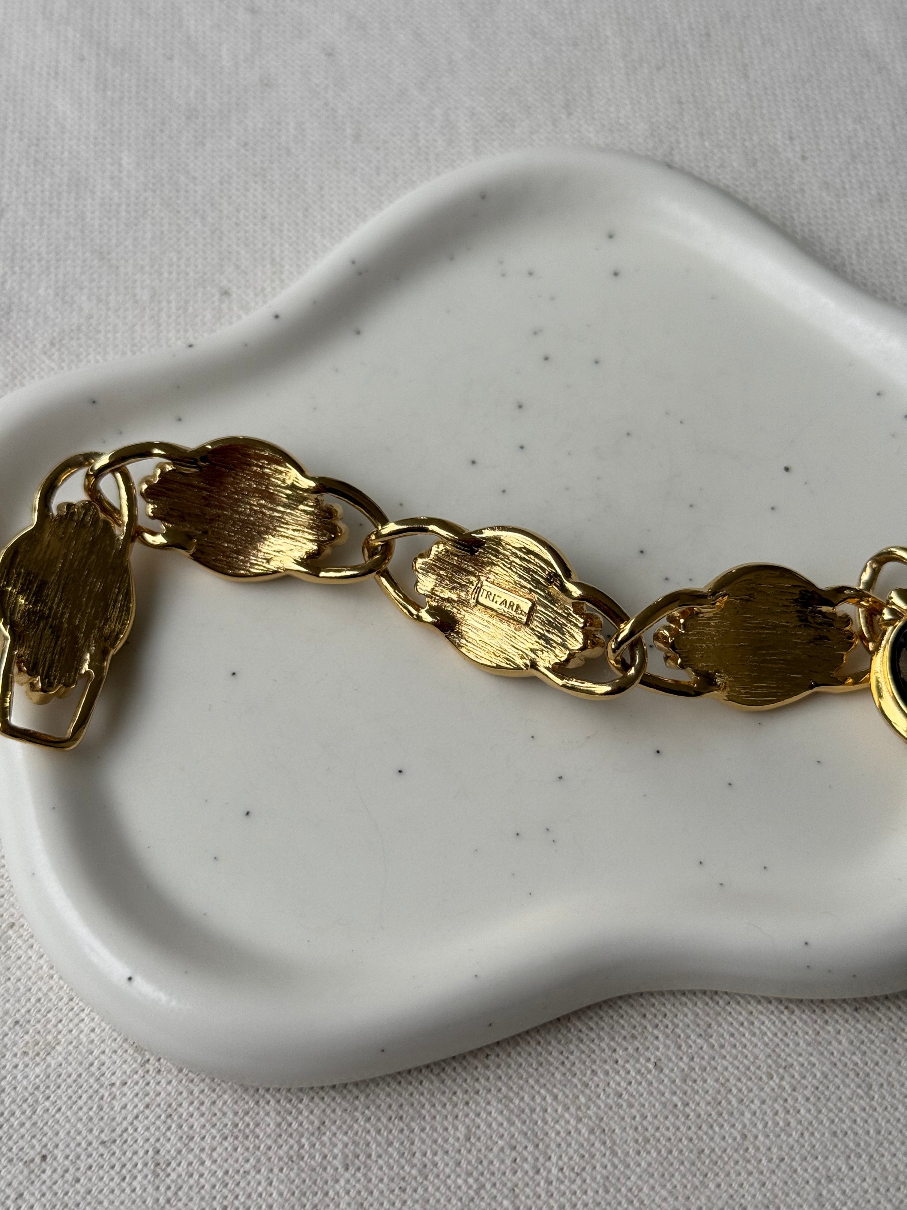 Vintage Trifari Bracelet - Black Cabochons and Gold
