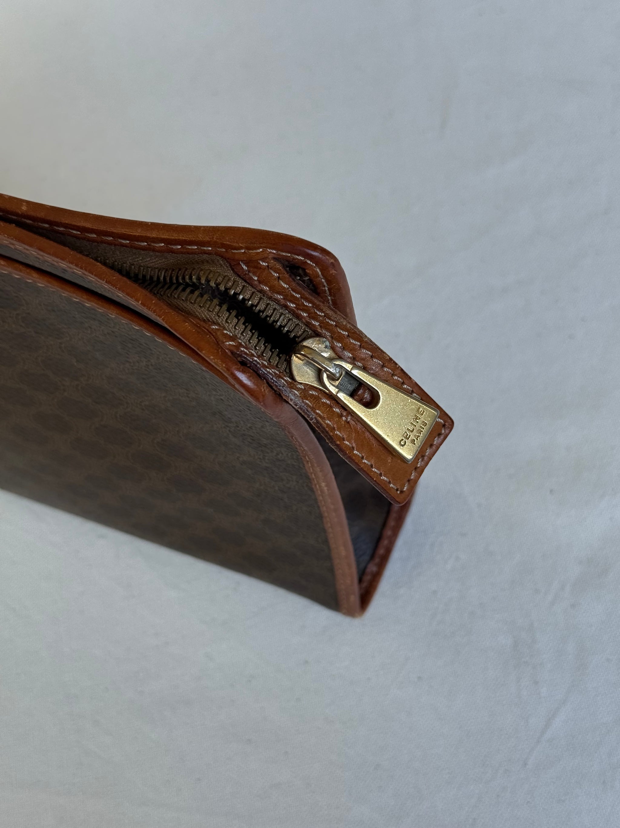 Pochette Céline vintage - Toile triomphe et cuir cognac